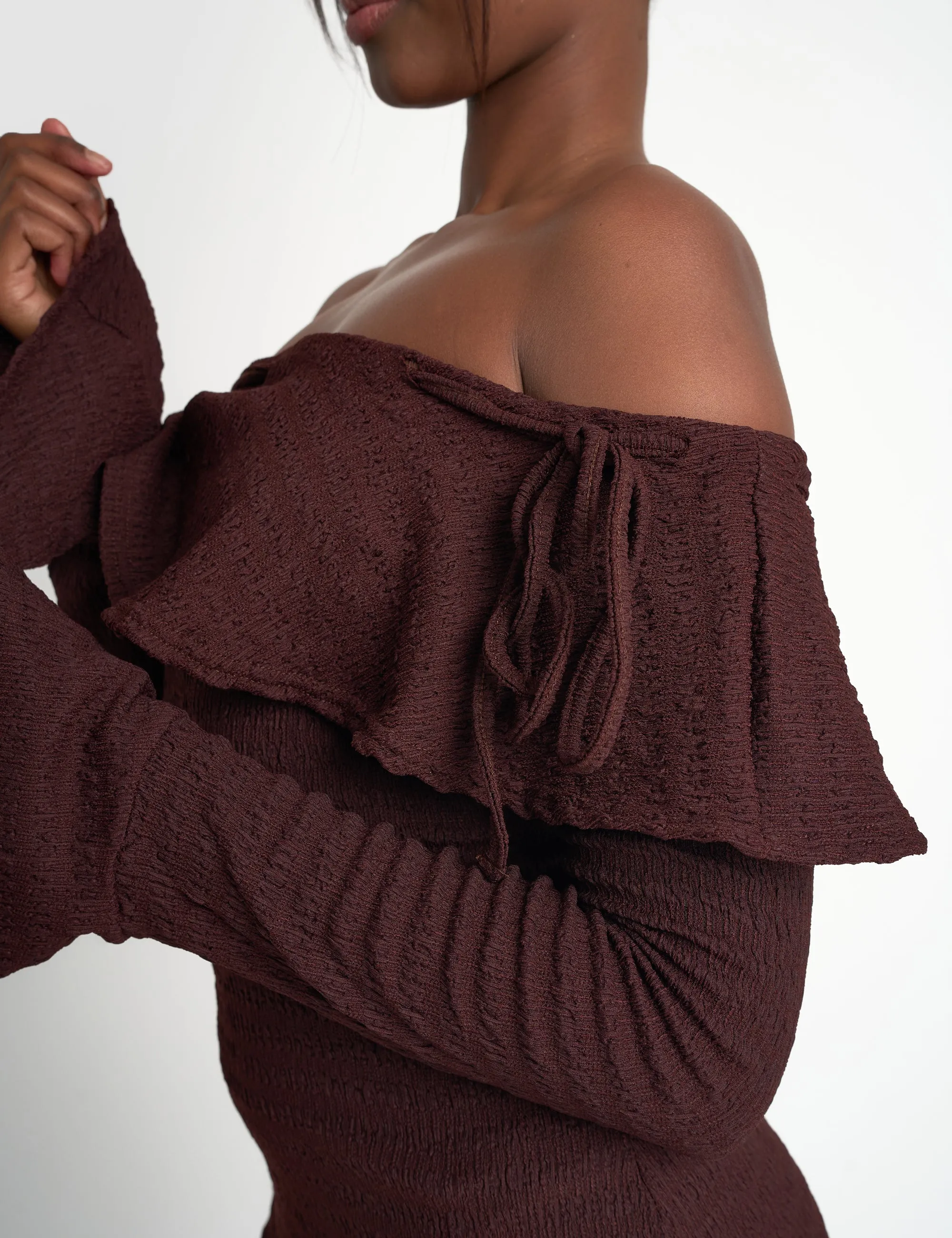 Textured Bardot Mini Dress Chocolate sold by Public Desire product image thumbnail 3