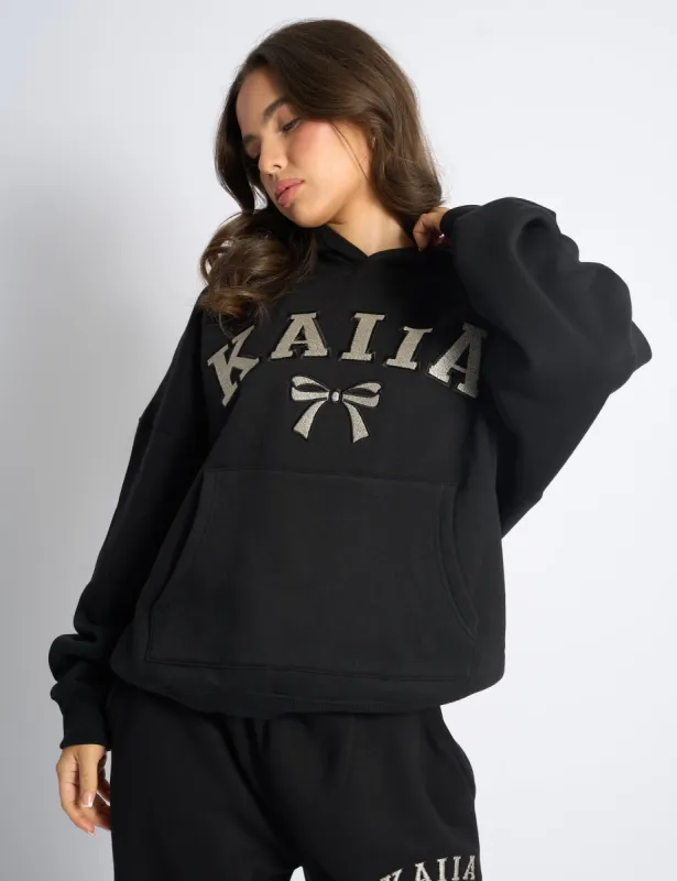Kaiia Bow Embroidered Oversized Hoodie Black & Silver sold by Public Desire