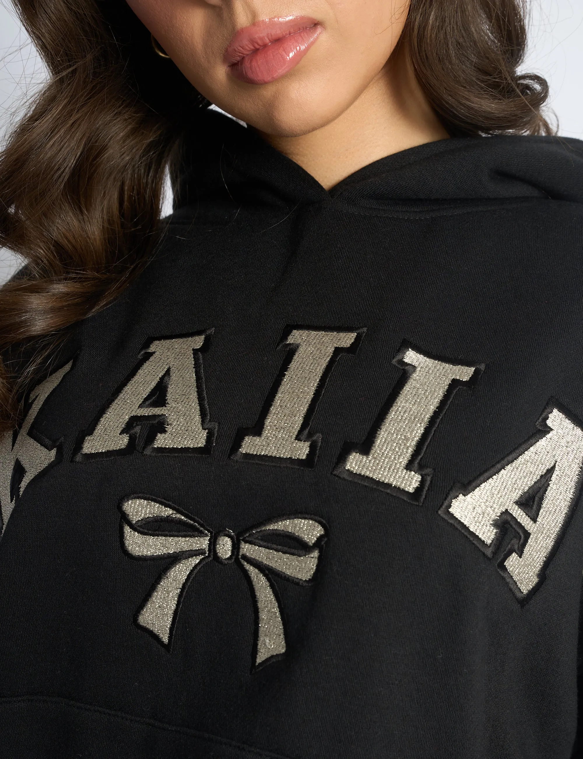 Kaiia Bow Embroidered Oversized Hoodie Black & Silver sold by Public Desire product image thumbnail 4