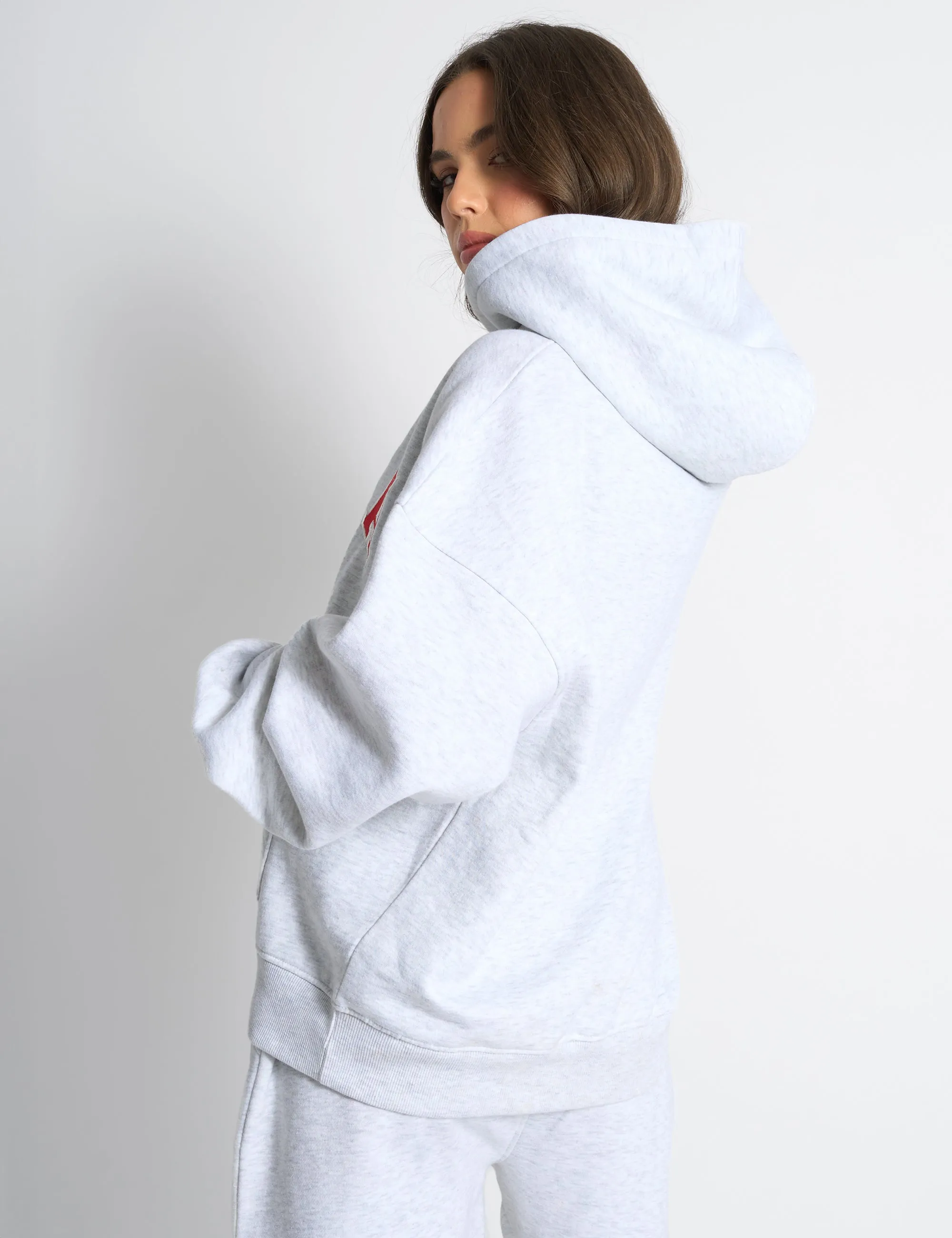 Kaiia Bow Embroidered Oversized Hoodie Light Grey Marl & Red sold by Public Desire product image thumbnail 2