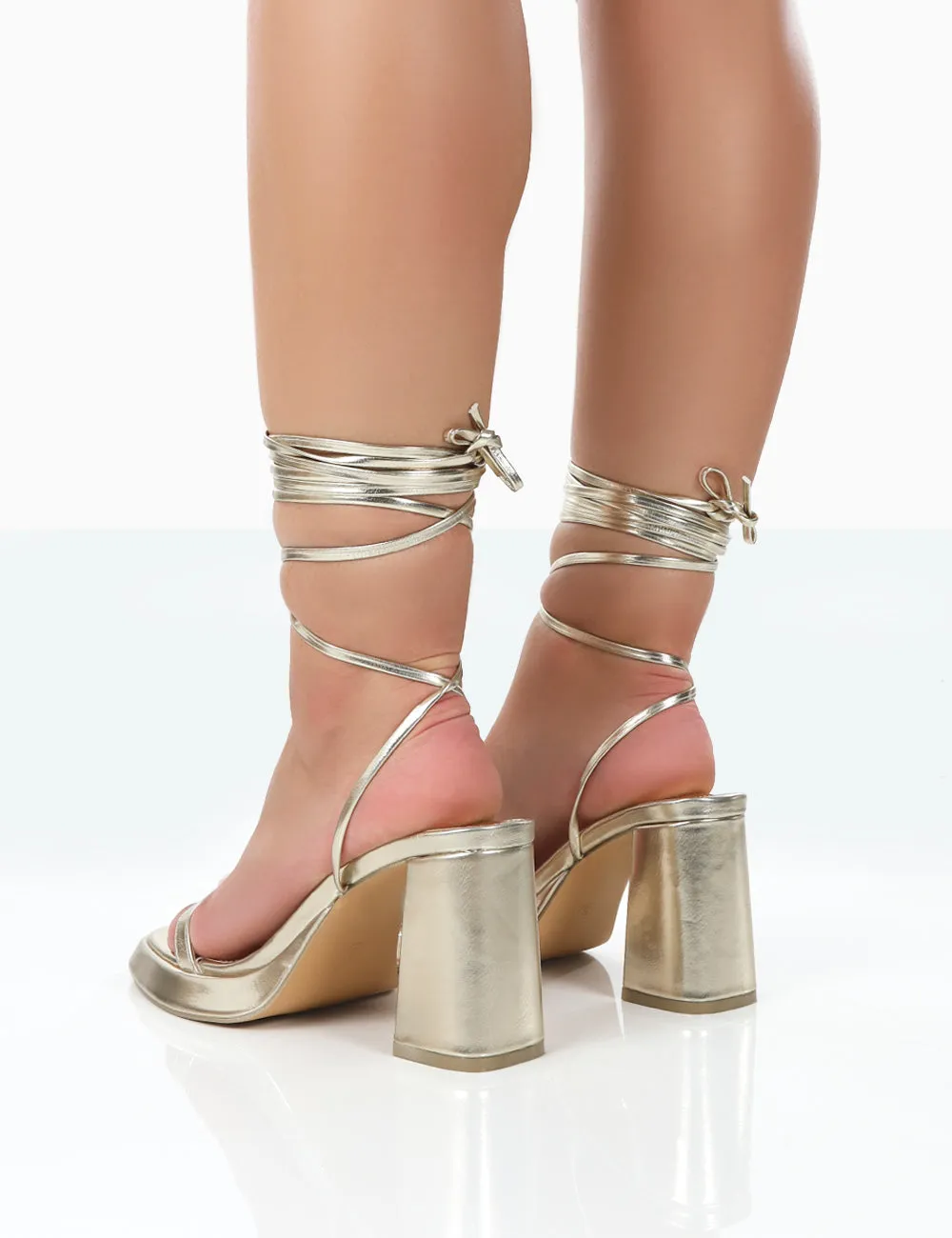 Jaipur Gold Metallic Grain PU Strappy Squared Toe Mid Heels sold by Public Desire product image thumbnail 3