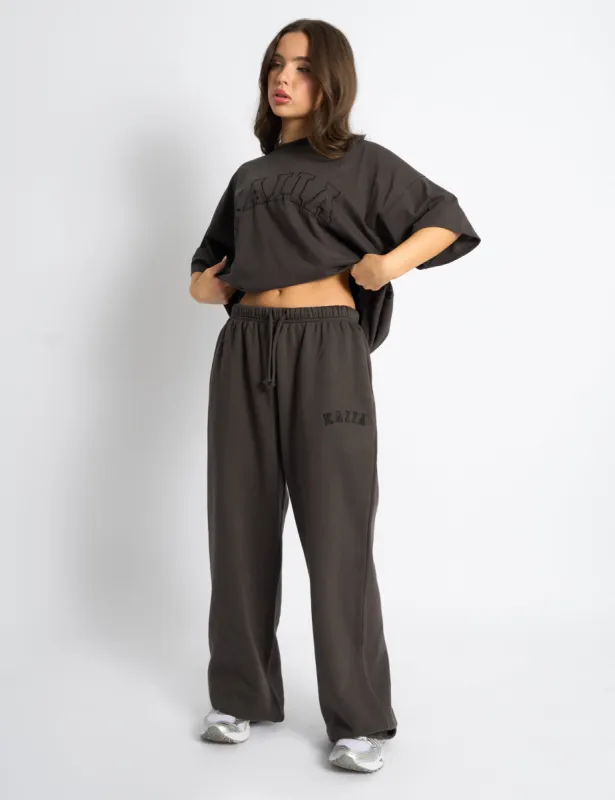 Kaiia Logo Wide Leg Joggers Chocolate sold by Public Desire