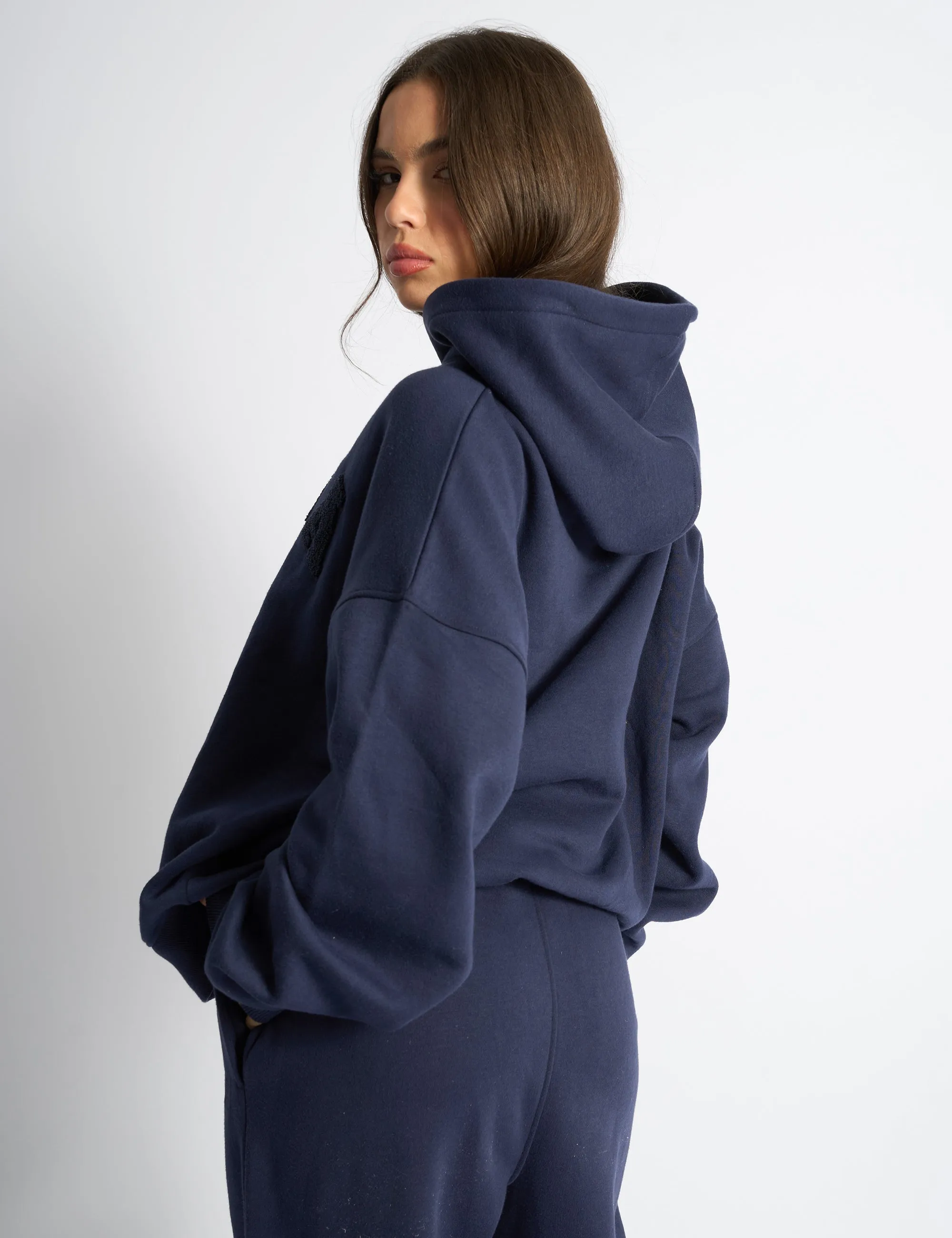 Kaiia Borg Slogan Oversized Hoodie Deep Blue sold by Public Desire product image thumbnail 2