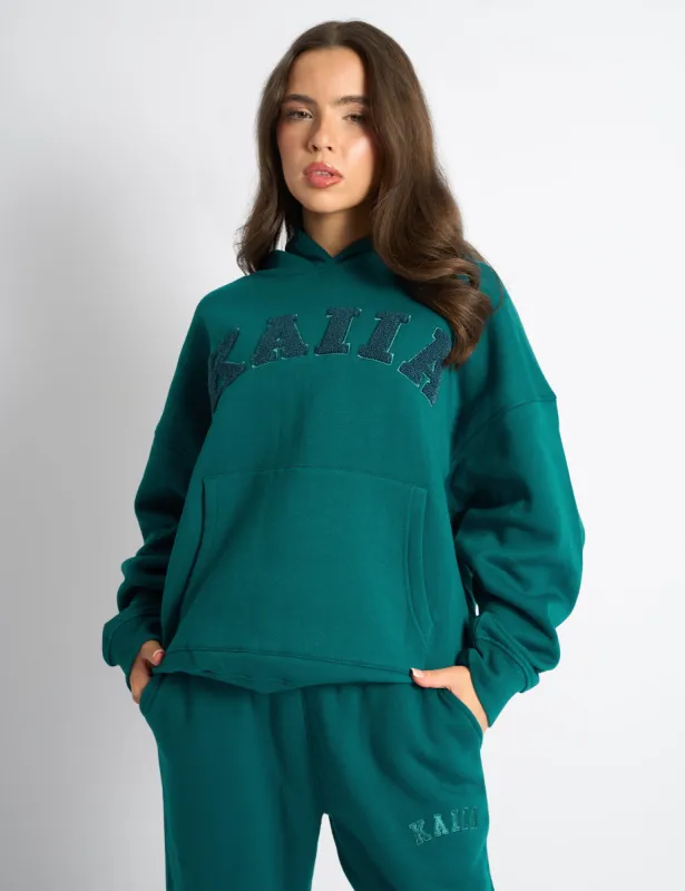 Kaiia Borg Slogan Oversized Hoodie Teal sold by Public Desire
