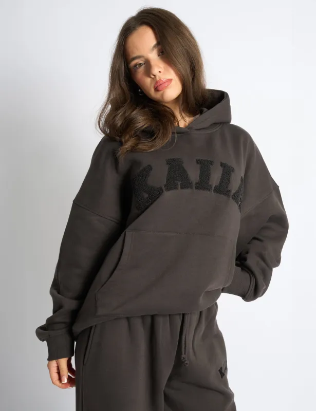 Kaiia Borg Slogan Oversized Hoodie Chocolate sold by Public Desire
