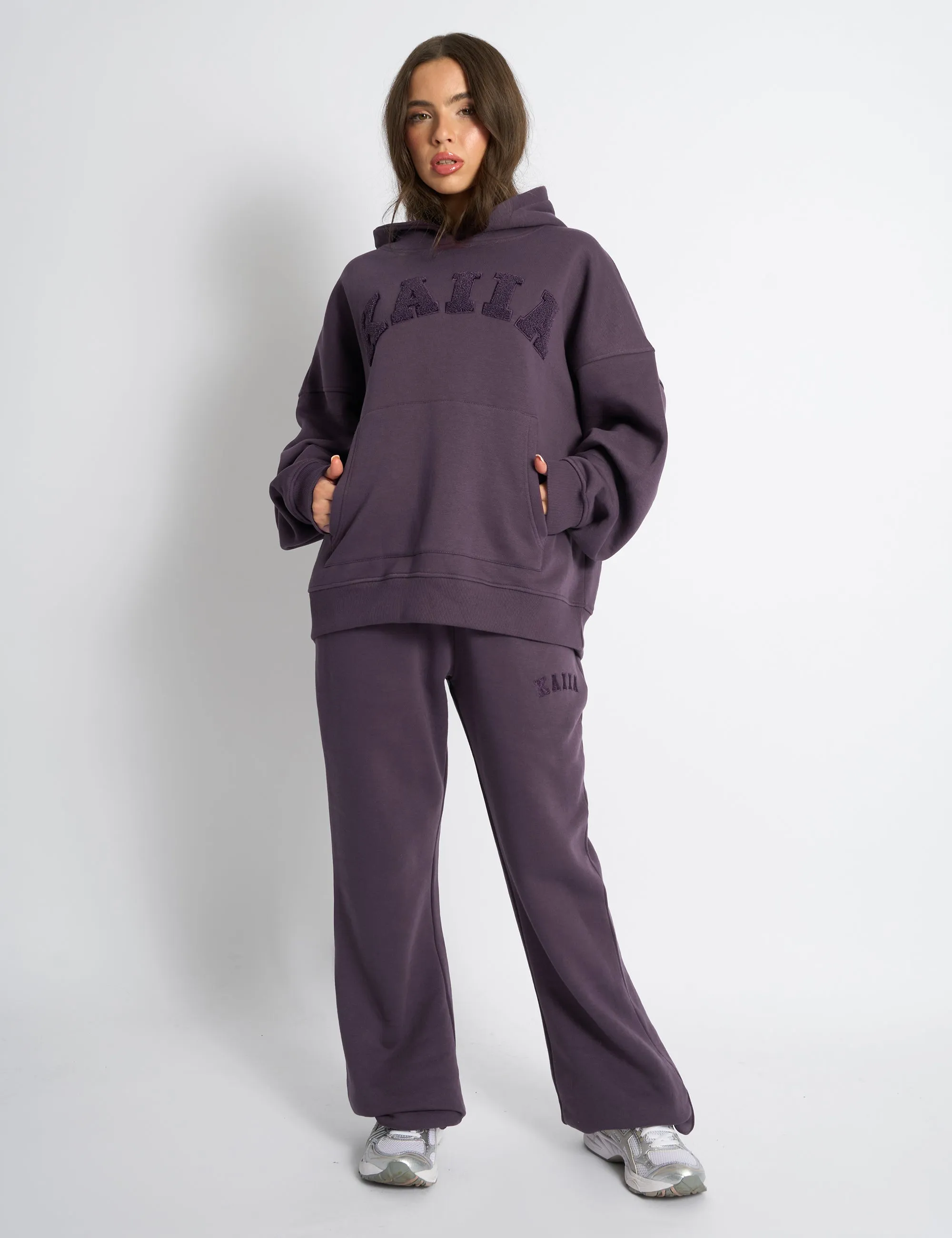Kaiia Logo Wide Leg Joggers Deep Purple sold by Public Desire