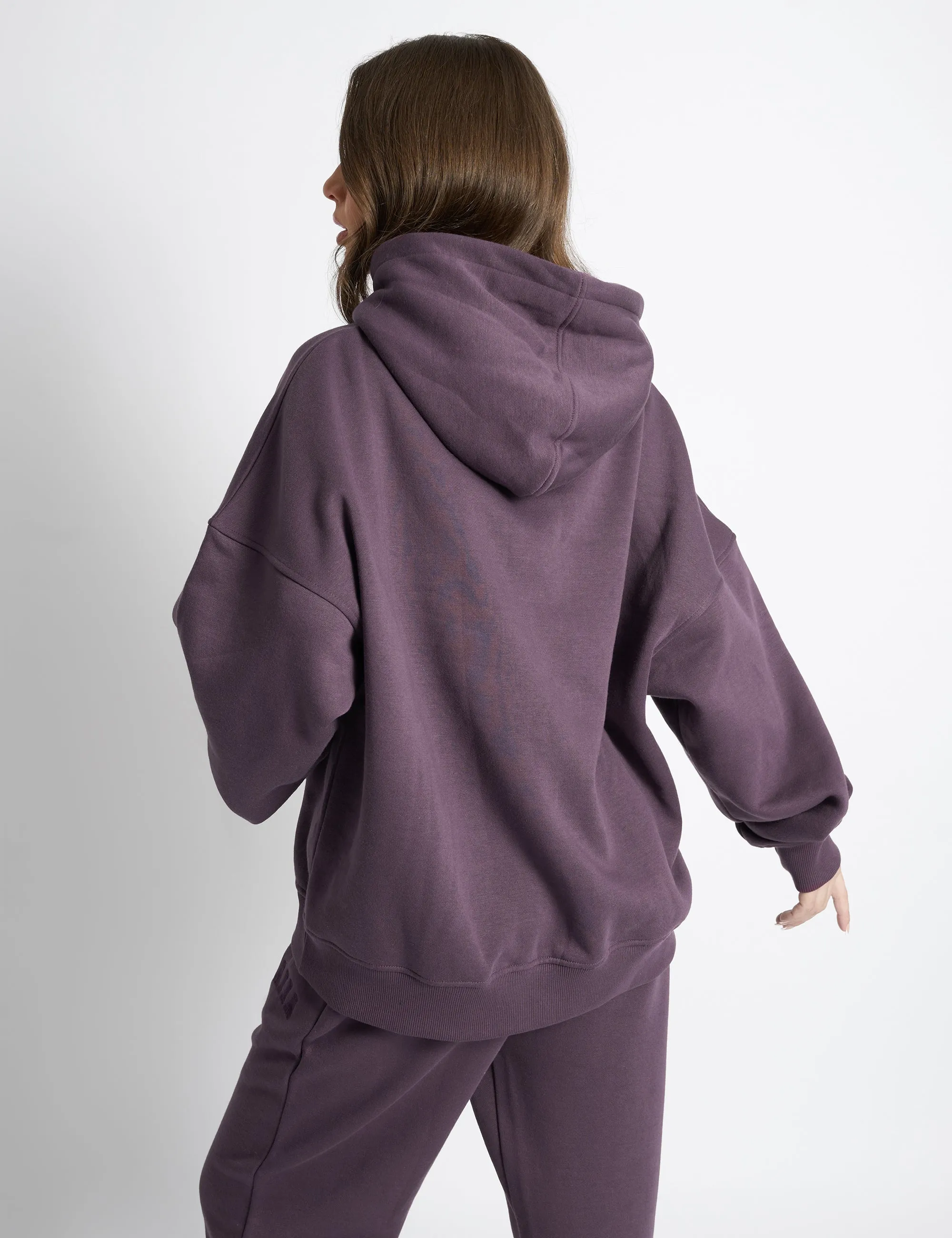 Kaiia Borg Slogan Oversized Hoodie Deep Purple sold by Public Desire product image thumbnail 2