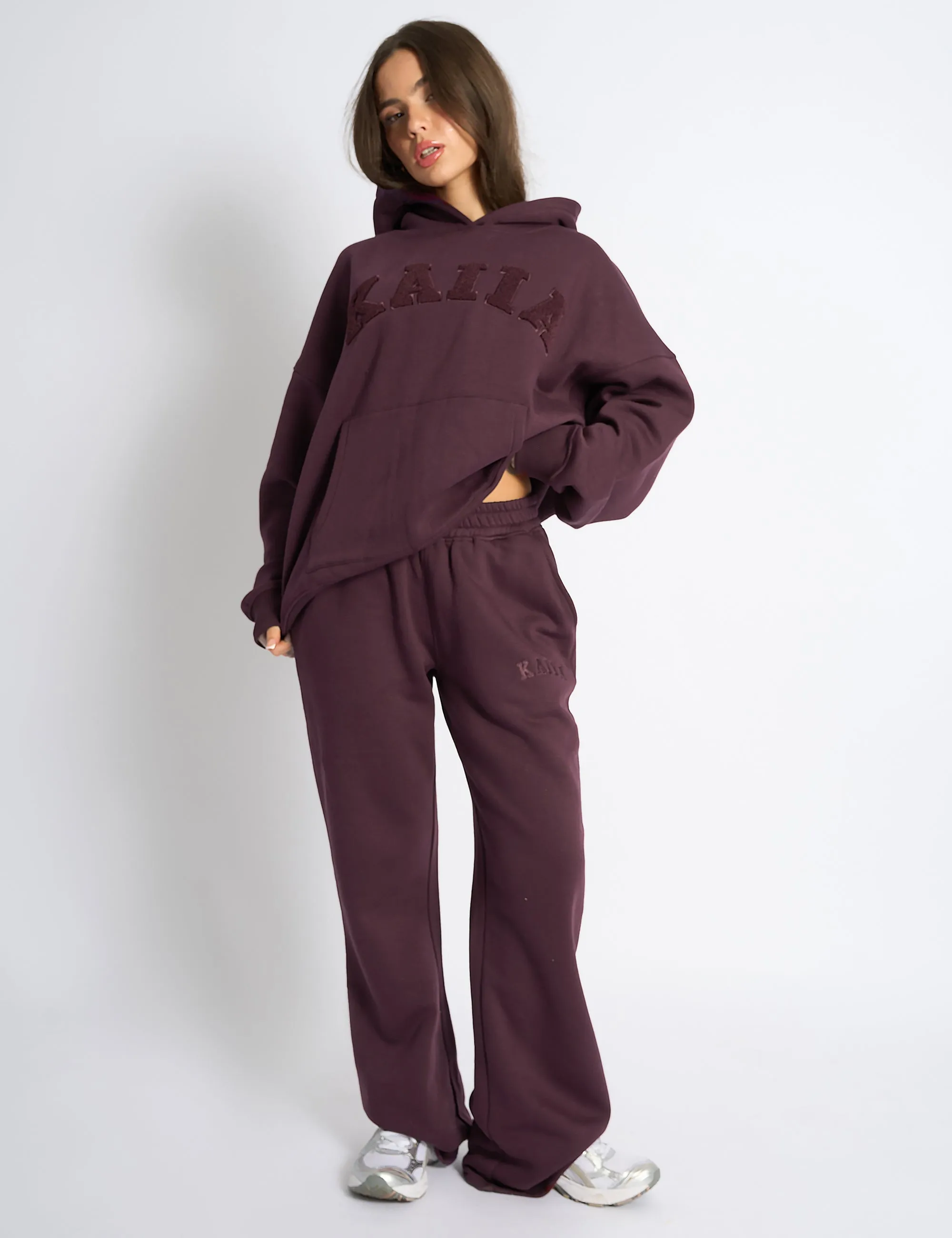 Kaiia Logo Wide Leg Joggers Dark Cherry sold by Public Desire