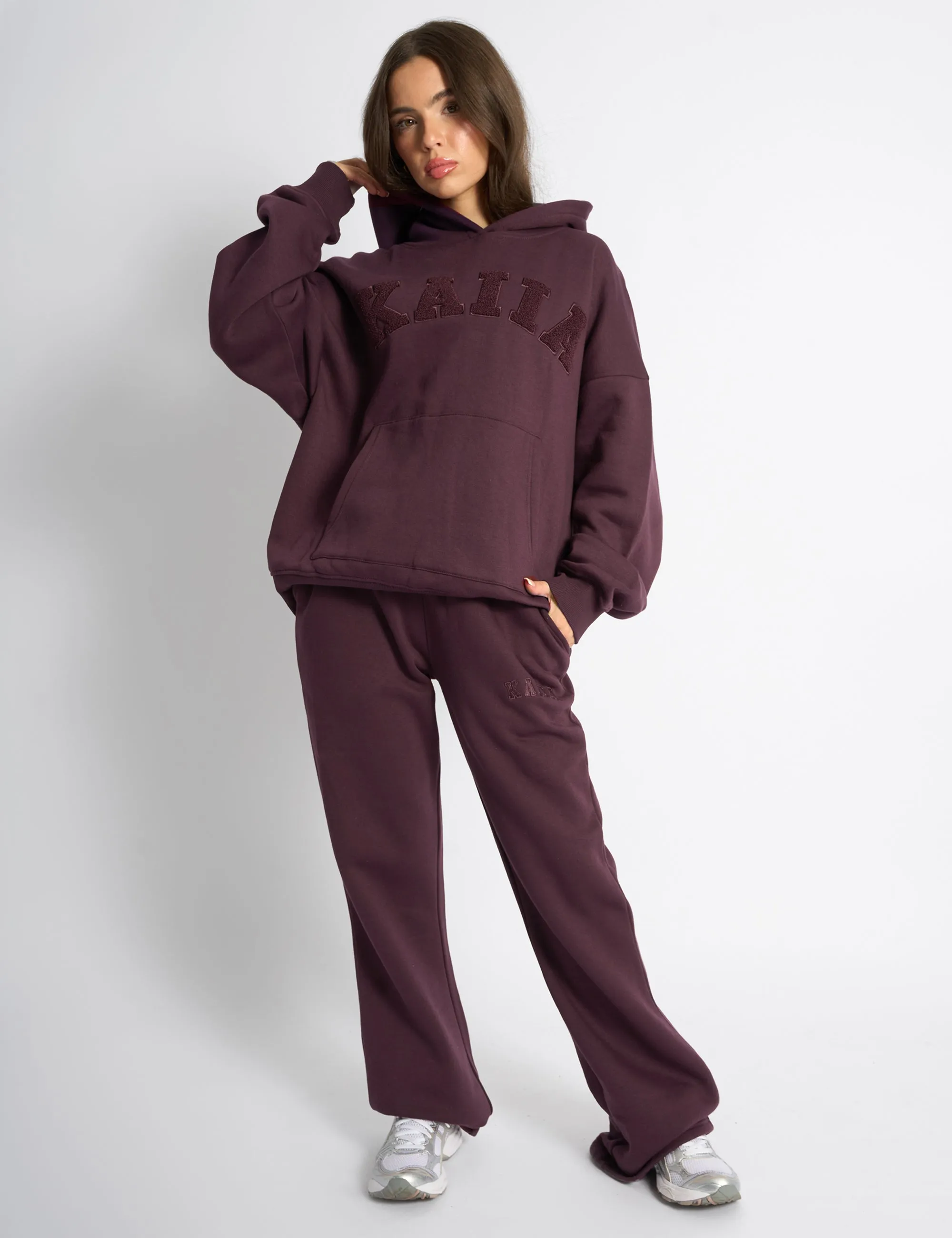 Kaiia Borg Slogan Oversized Hoodie Dark Cherry sold by Public Desire product image thumbnail 3