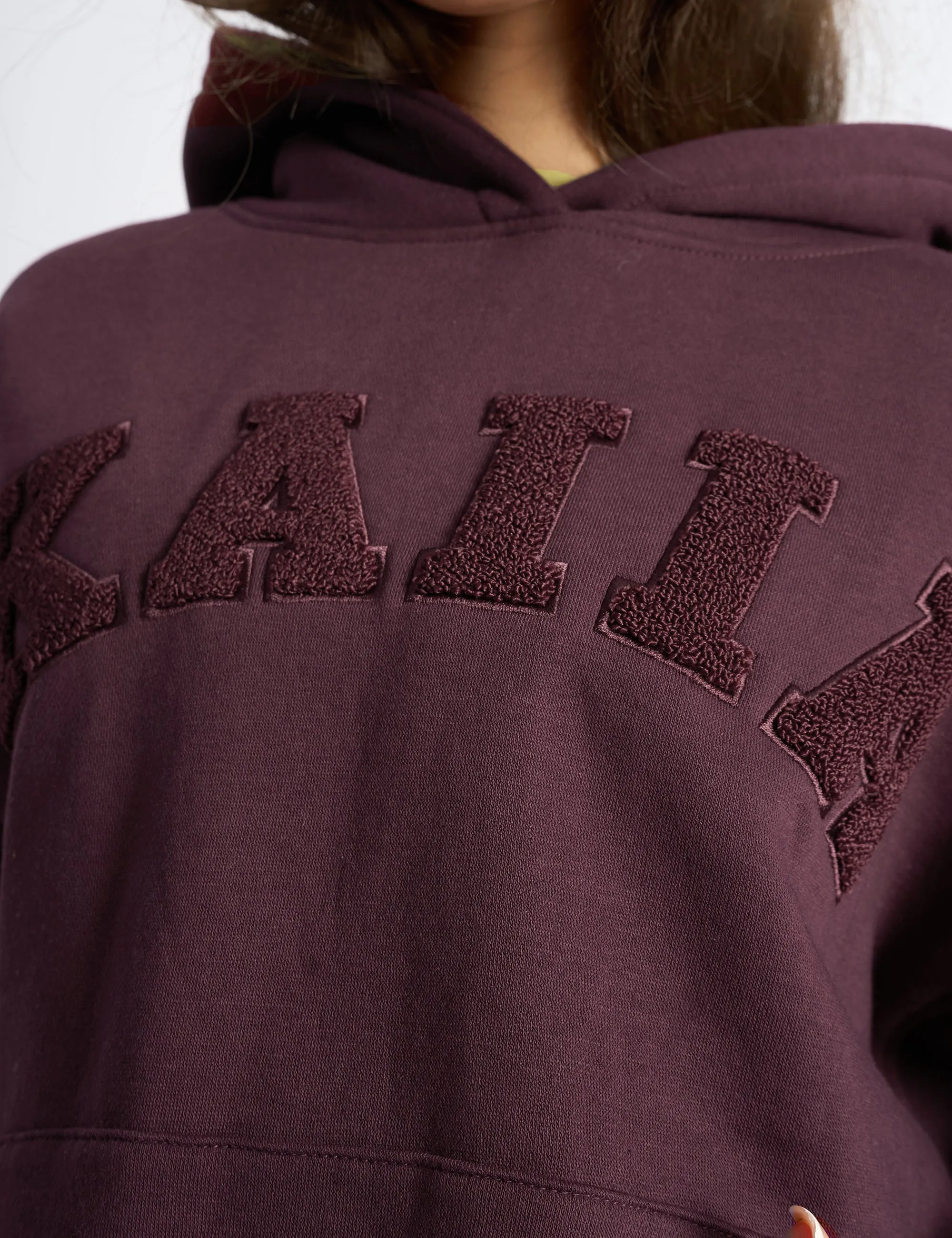 Kaiia Borg Slogan Oversized Hoodie Dark Cherry sold by Public Desire product image thumbnail 4