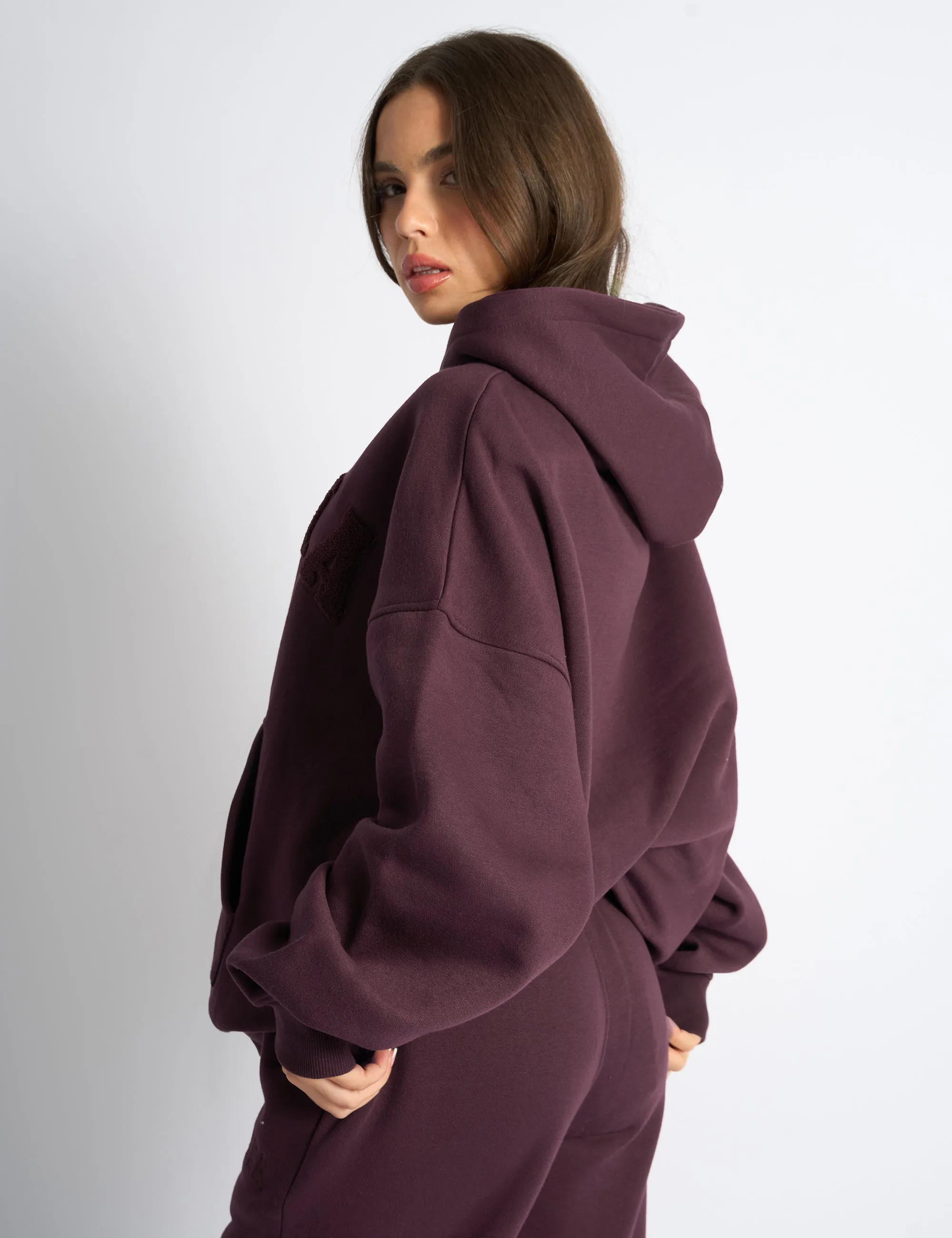 Kaiia Borg Slogan Oversized Hoodie Dark Cherry sold by Public Desire product image thumbnail 2