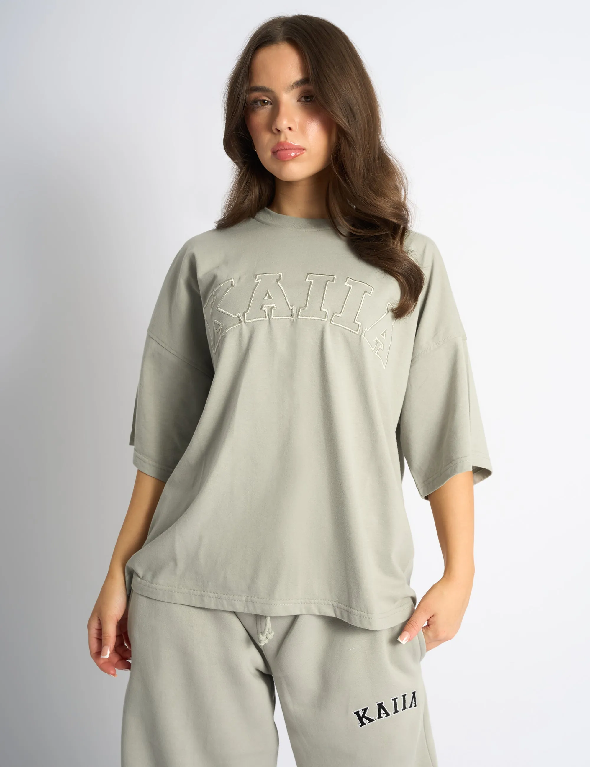 Kaiia Logo Oversized T-Shirt Pebble sold by Public Desire