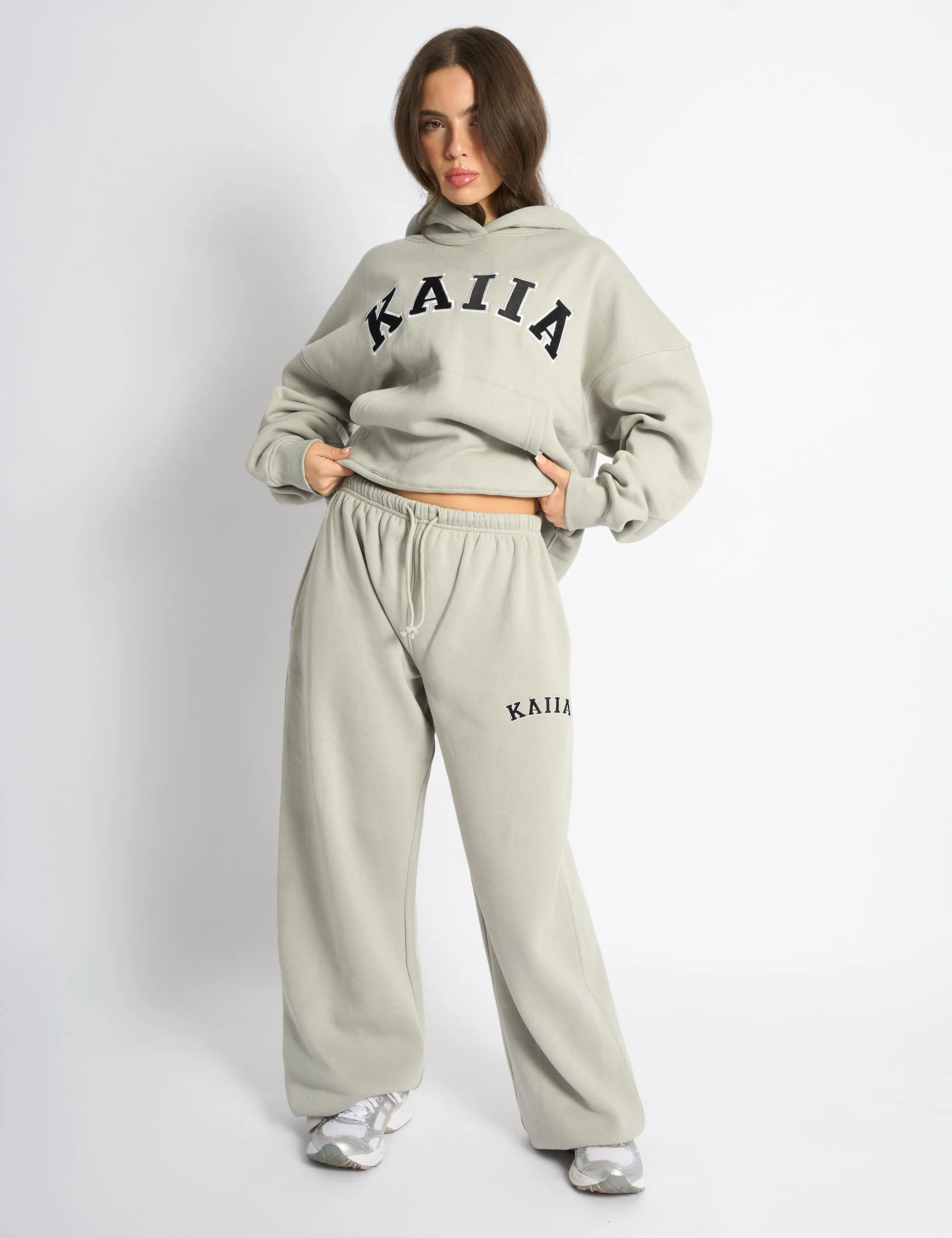 Kaiia Logo Wide Leg Joggers Pebble sold by Public Desire