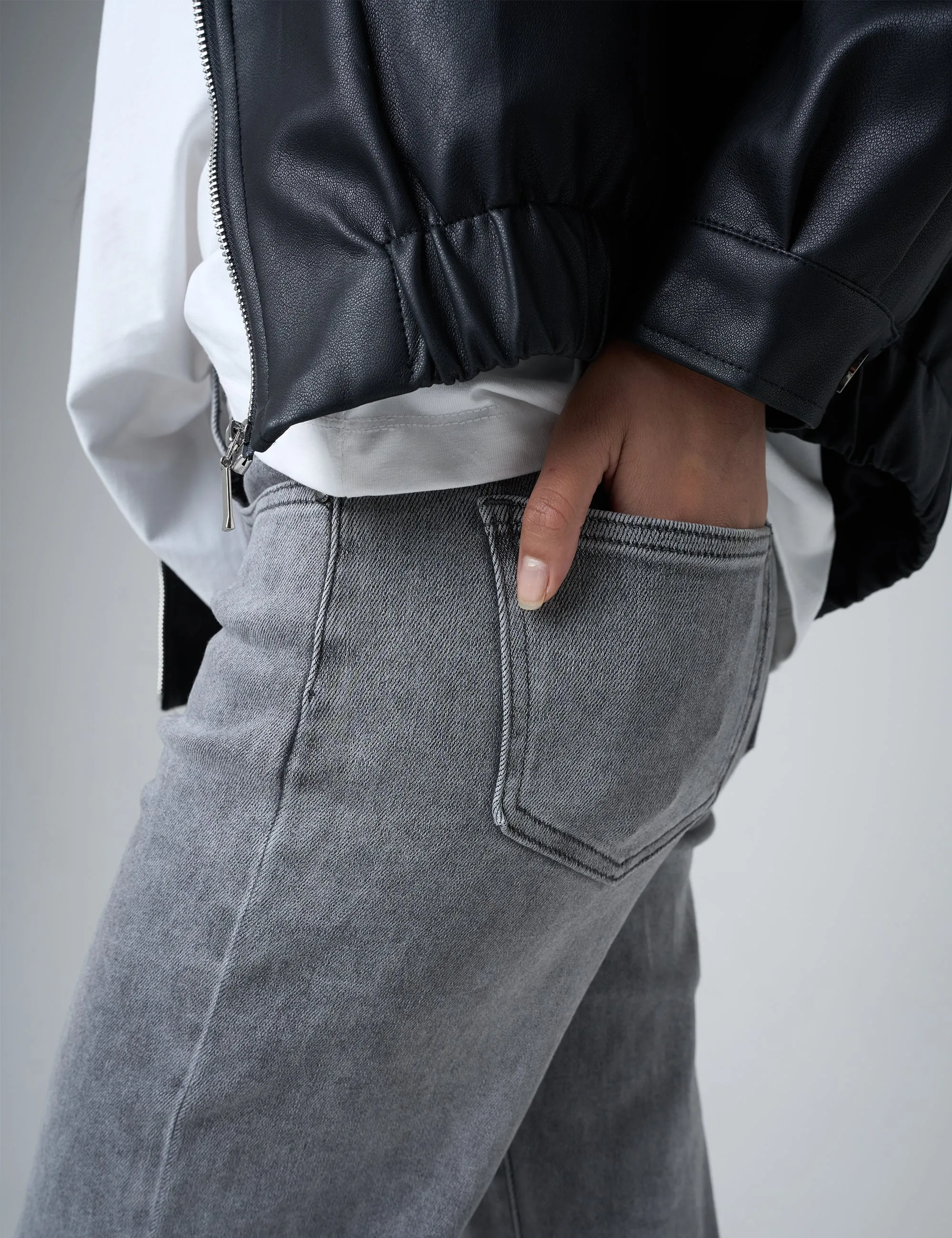 Wide Leg High Rise Denim Jeans Grey sold by Public Desire product image thumbnail 4