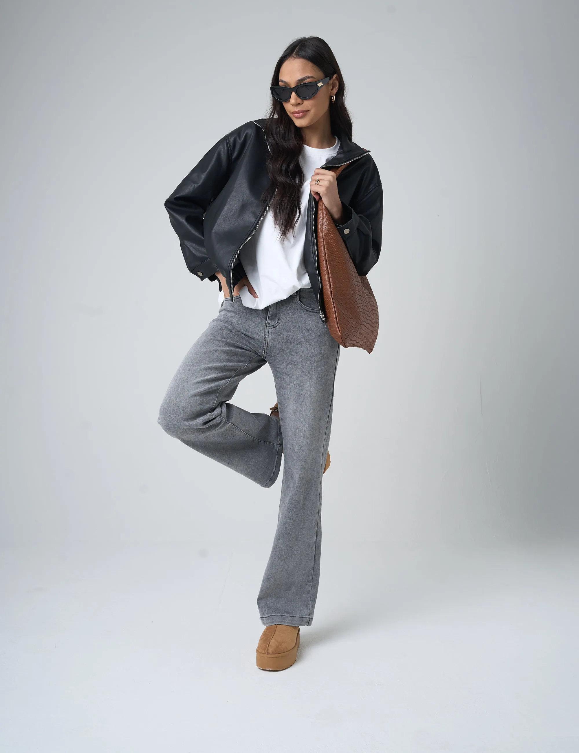 Wide Leg High Rise Denim Jeans Grey sold by Public Desire
