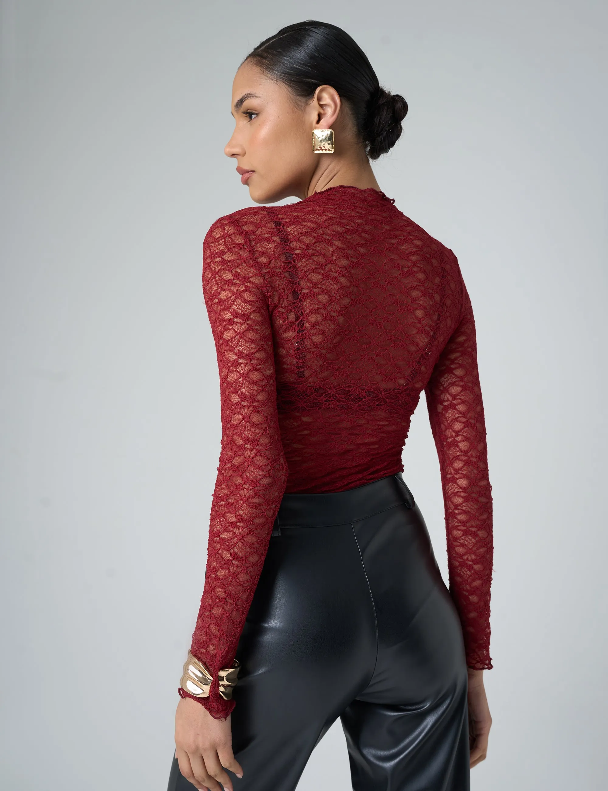 Lace Long Sleeve Top Burgundy sold by Public Desire product image thumbnail 2
