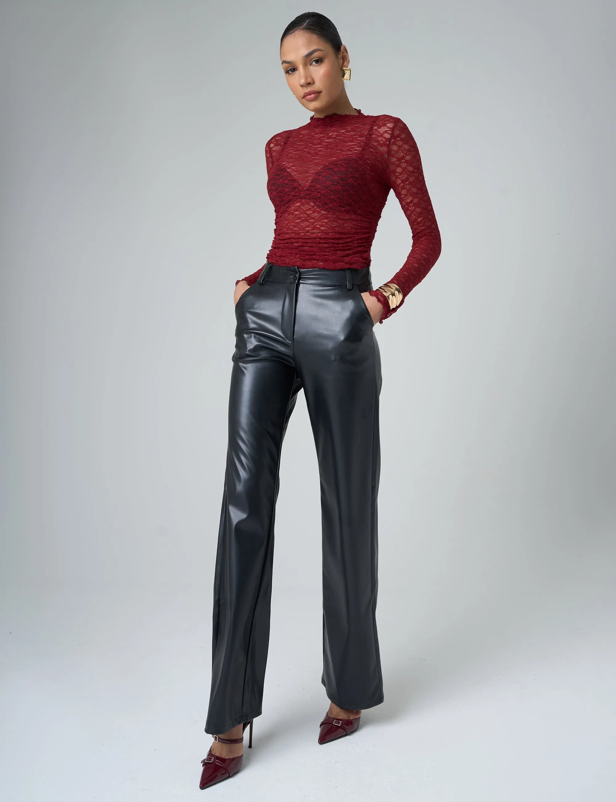 Lace Long Sleeve Top Burgundy sold by Public Desire product image thumbnail 3