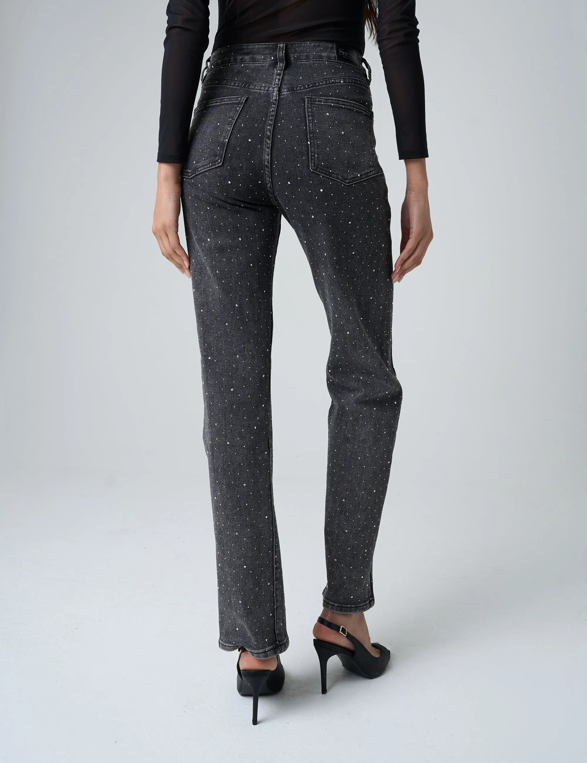 Embellished Straight Leg High Waisted Jeans Black sold by Public Desire product image thumbnail 3
