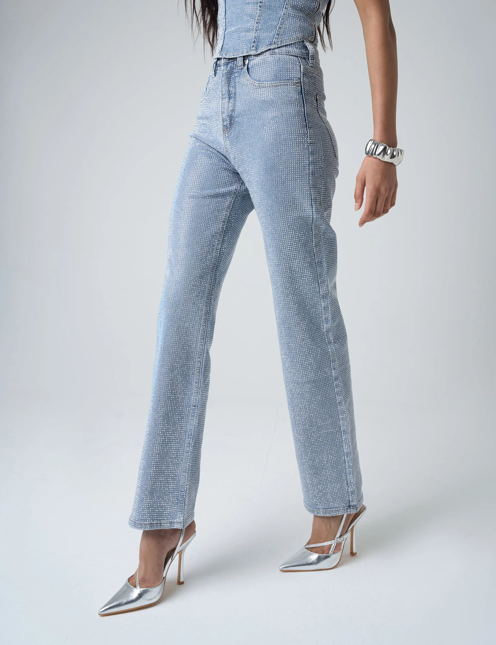 Diamante Straight Fit High Rise Denim Jeans Blue sold by Public Desire product image thumbnail 2
