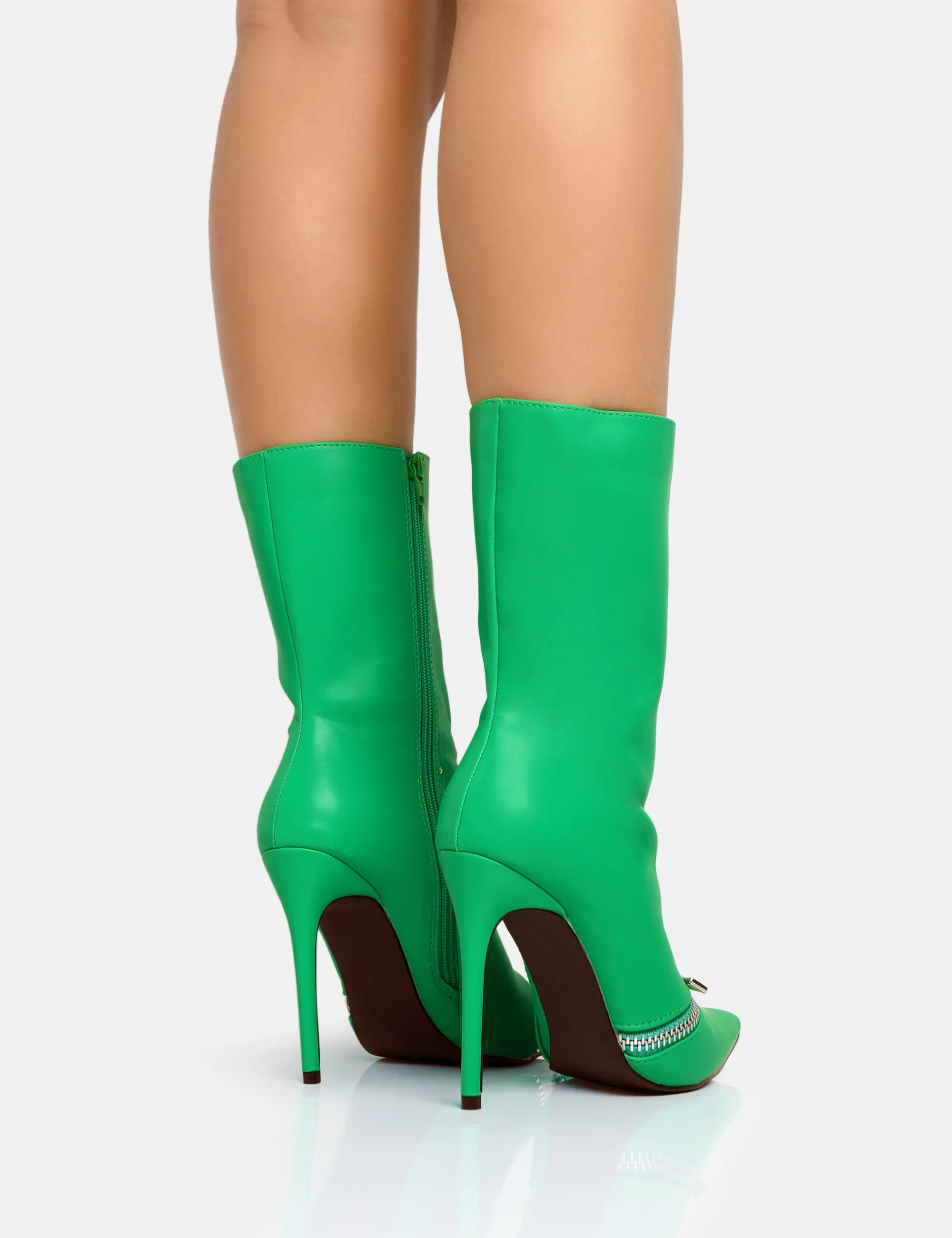 Pitstop Green Pu Zip Detail Pointed Toe Stiletto Heel Ankle Boots sold by Public Desire product image thumbnail 2