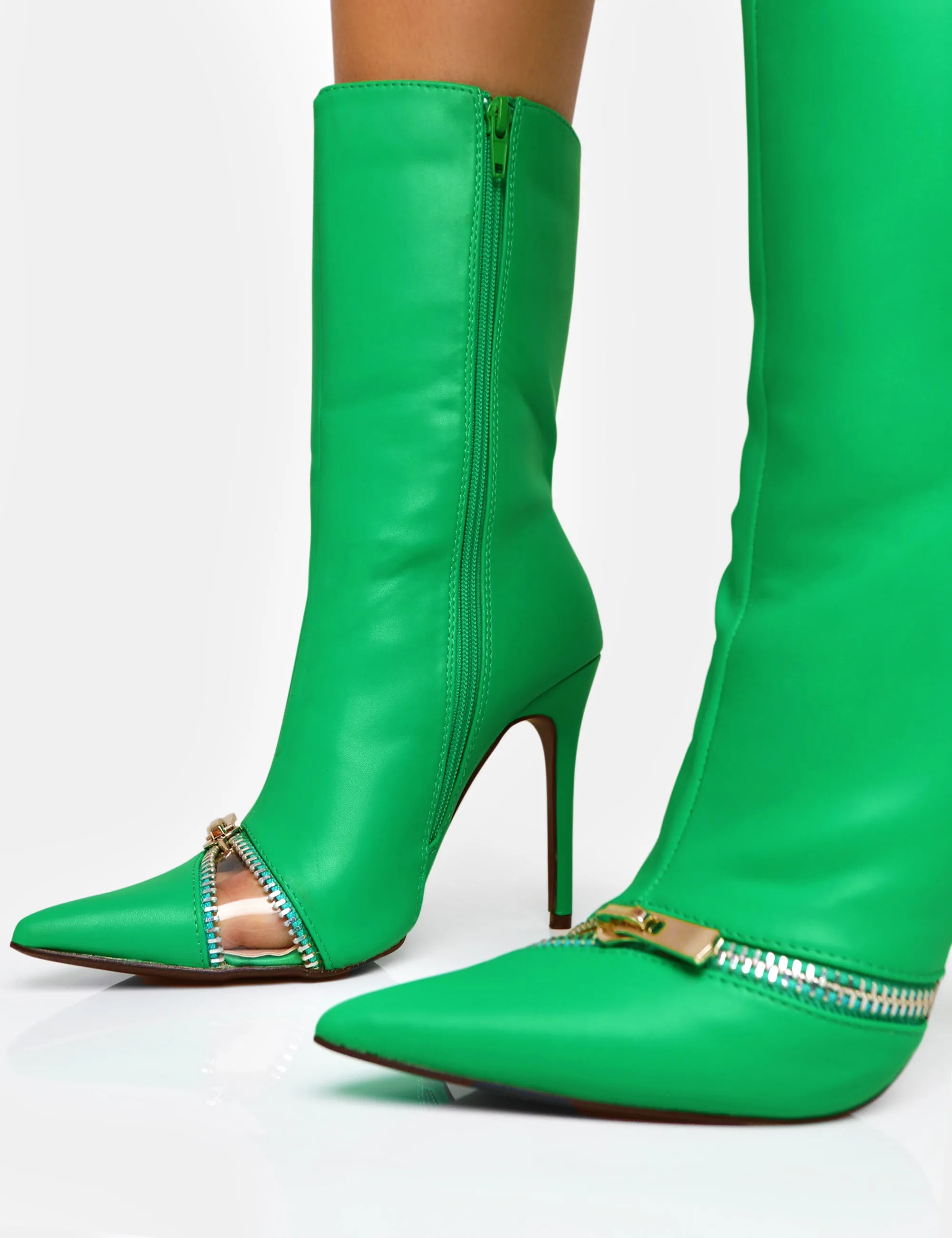 Pitstop Green Pu Zip Detail Pointed Toe Stiletto Heel Ankle Boots sold by Public Desire product image thumbnail 3