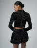 Bow Detail Sequin Long Sleeve Cropped Top Black sold by Public Desire