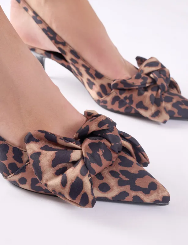 Iris Leopard Bow Detail Satin Leopard Sling Back Kitten Heel Court Shoes sold by Public Desire