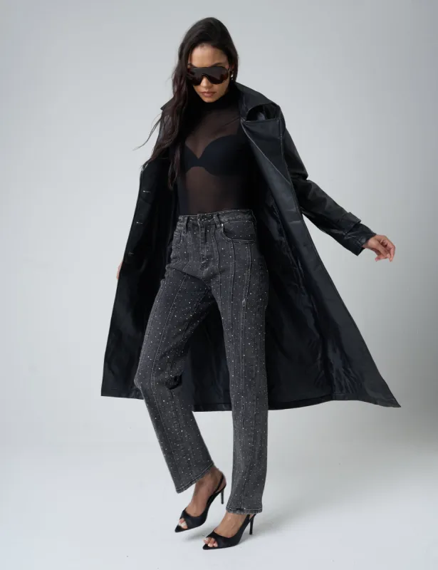 Faux Leather Belted Trench Coat Black sold by Public Desire