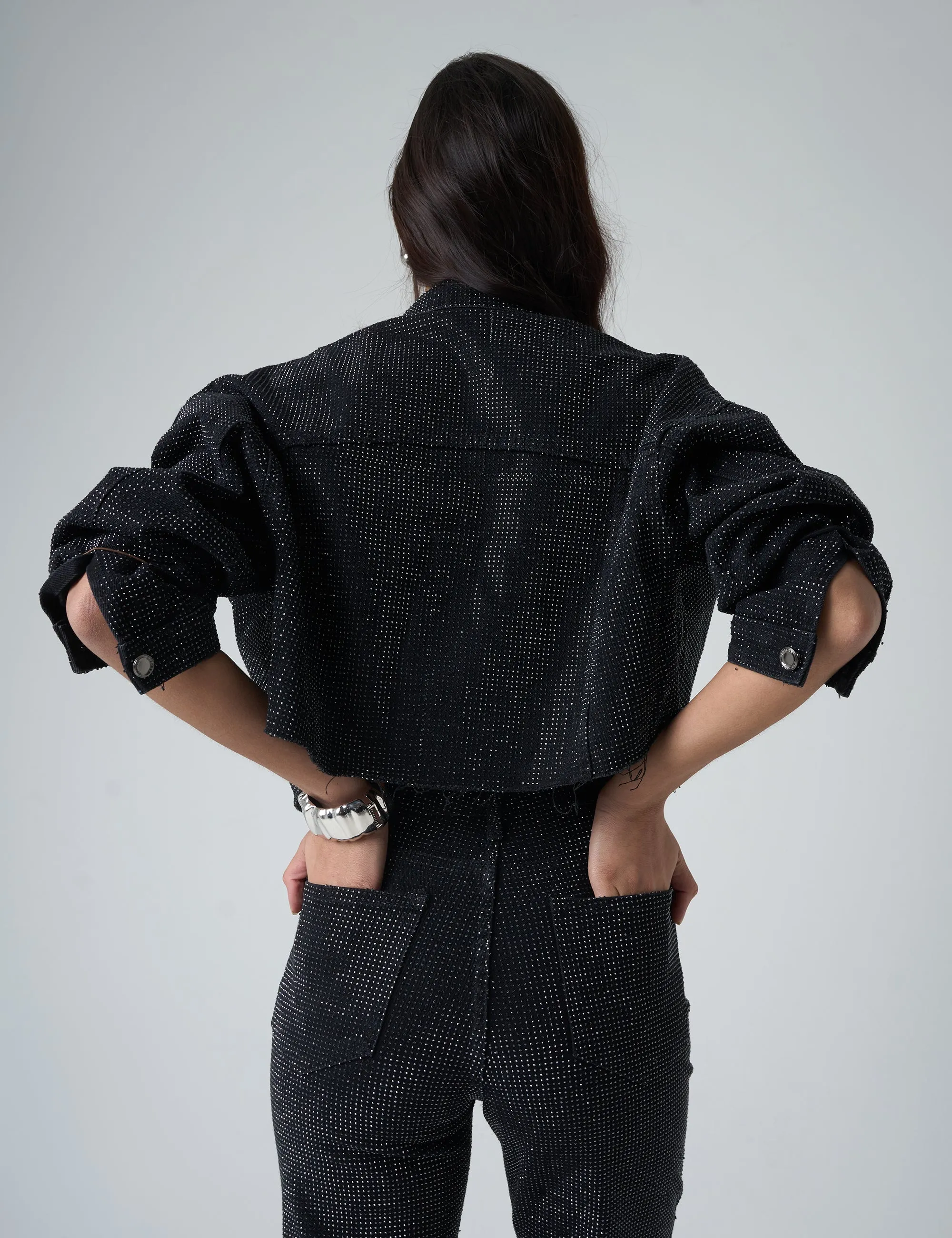 Diamante Denim Cropped Jacket Black sold by Public Desire product image thumbnail 3