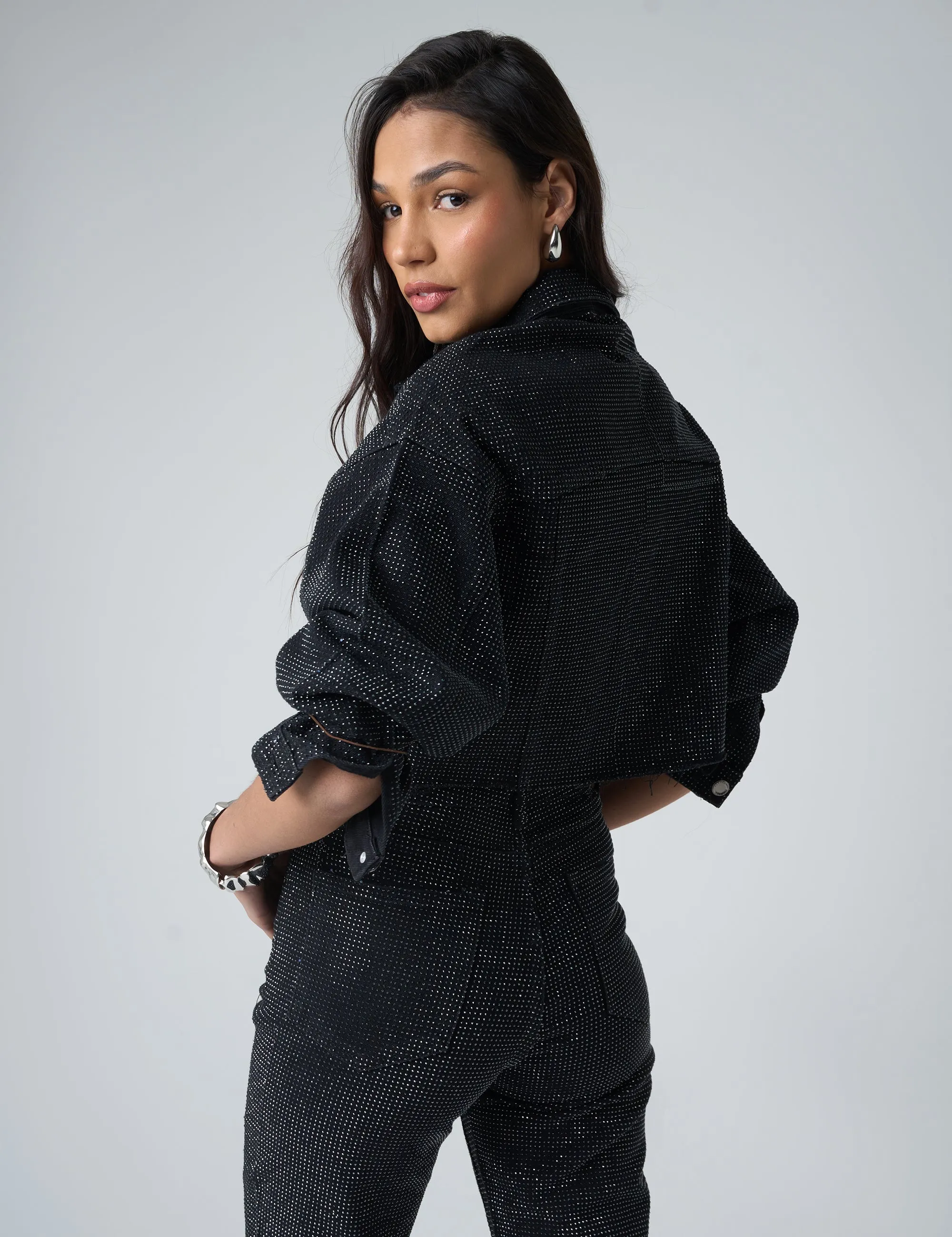 Diamante Denim Cropped Jacket Black sold by Public Desire product image thumbnail 4