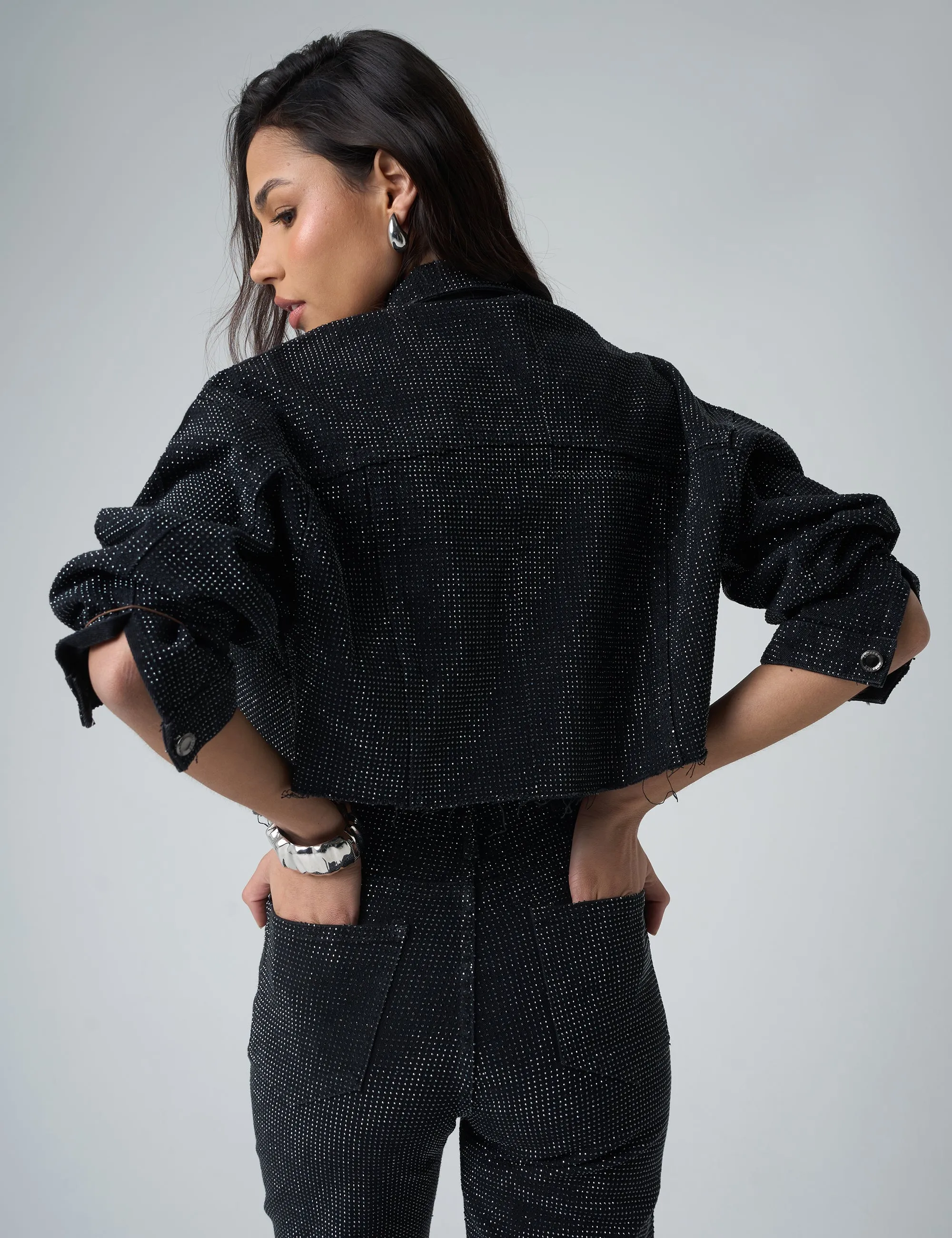 Diamante Denim Cropped Jacket Black sold by Public Desire product image thumbnail 5