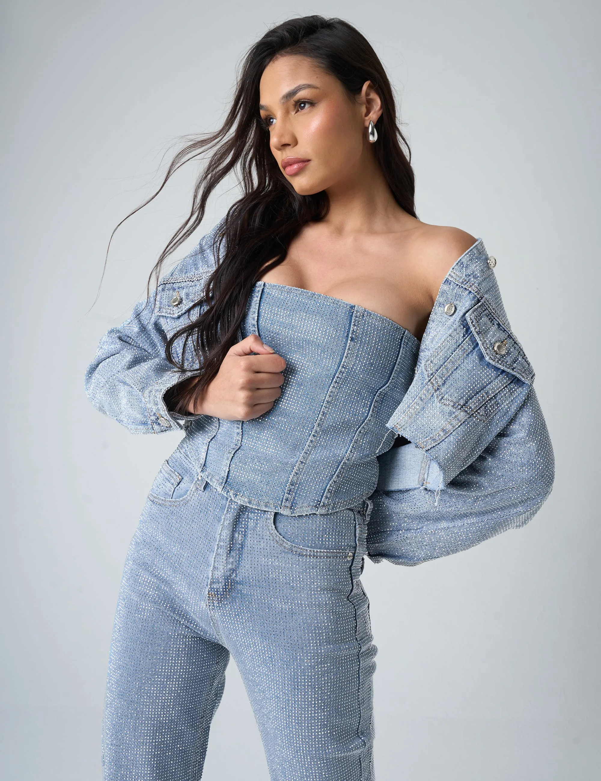 Diamante Denim Cropped Jacket Blue sold by Public Desire product image thumbnail 5