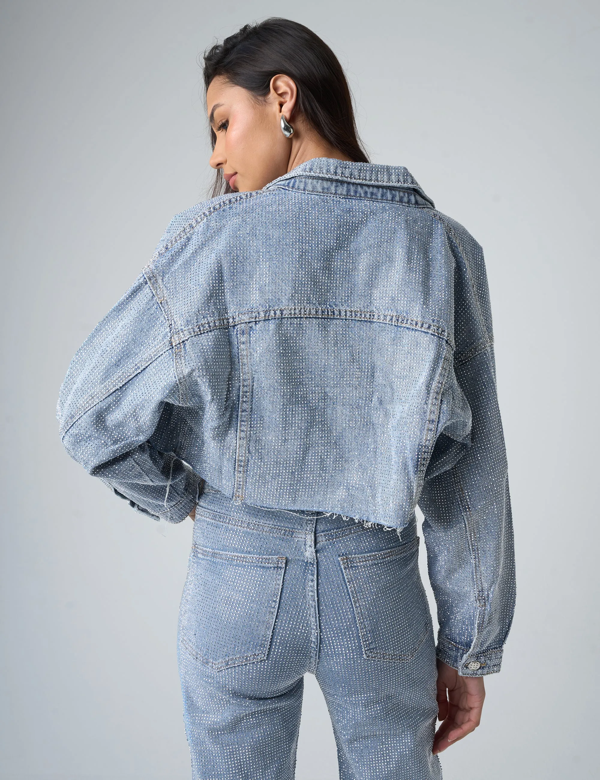 Diamante Denim Cropped Jacket Blue sold by Public Desire product image thumbnail 2