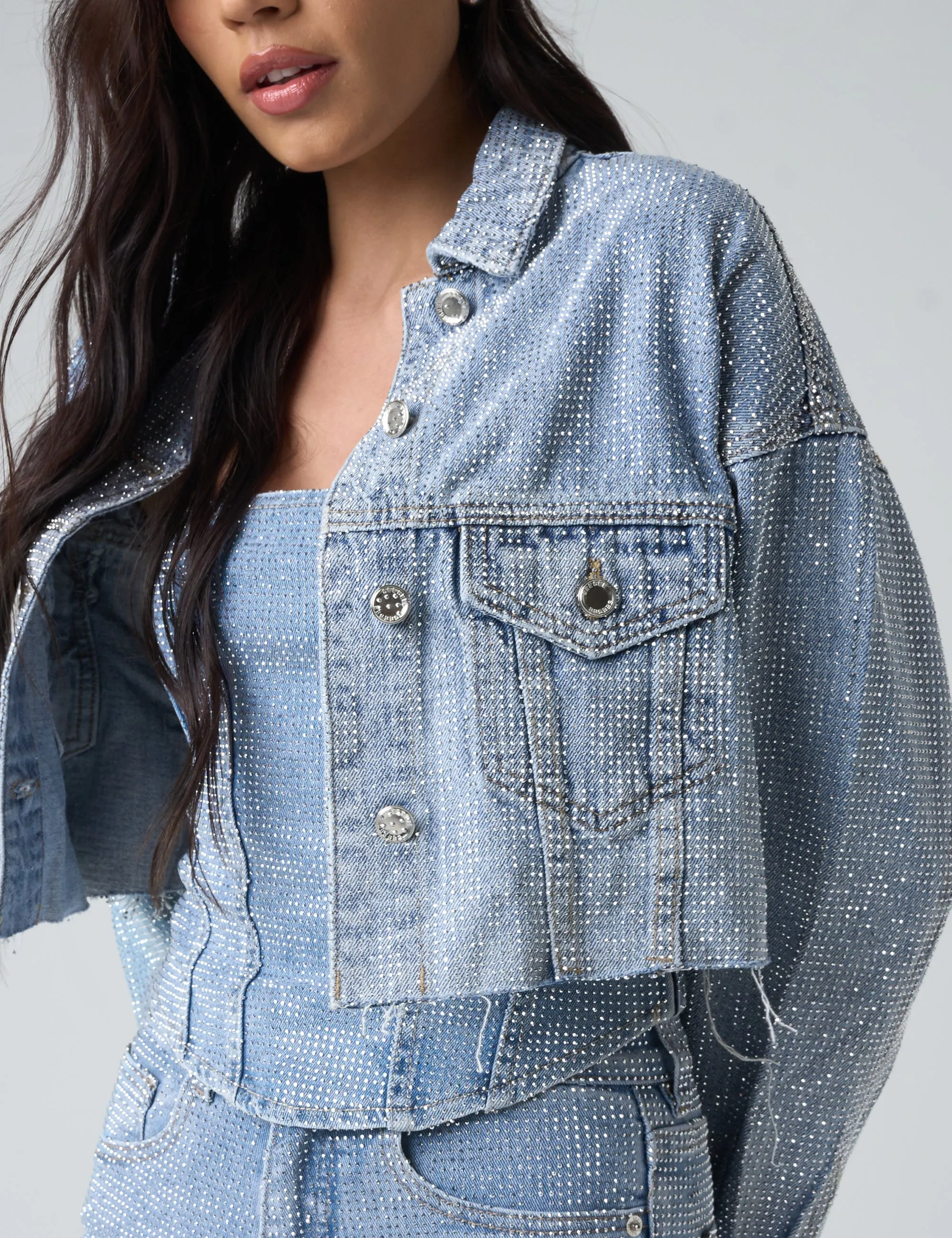 Diamante Denim Cropped Jacket Blue sold by Public Desire product image thumbnail 4