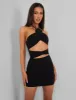 Rose Detail Halter Tie Neck Mini Dress Black sold by Public Desire