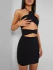 Rose Detail Halter Tie Neck Mini Dress Black sold by Public Desire