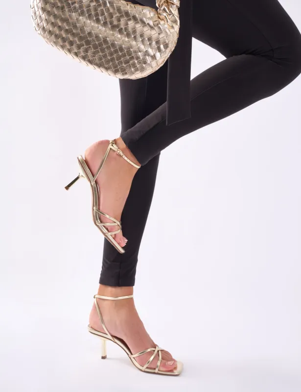 Idina Gold Crossover Strap Slingback Mid Heels sold by Public Desire
