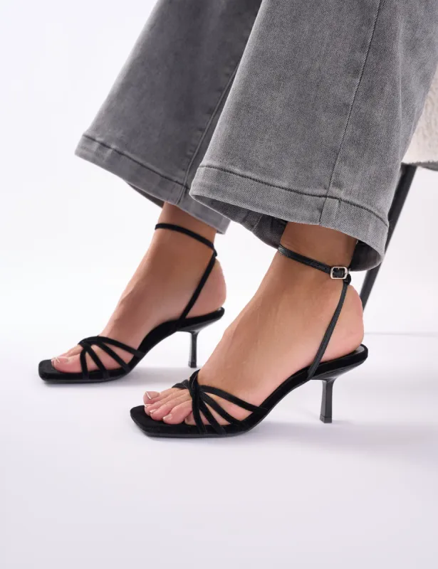Lychee Black Velvet Crossover Strap Lace Up Mid Heels sold by Public Desire