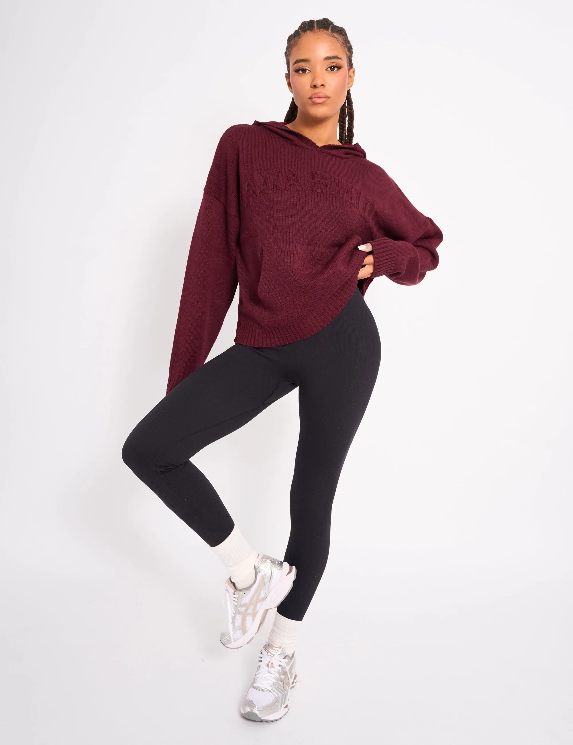 Kaiia Studio Knitted Hoodie Burgundy sold by Public Desire product image thumbnail 3