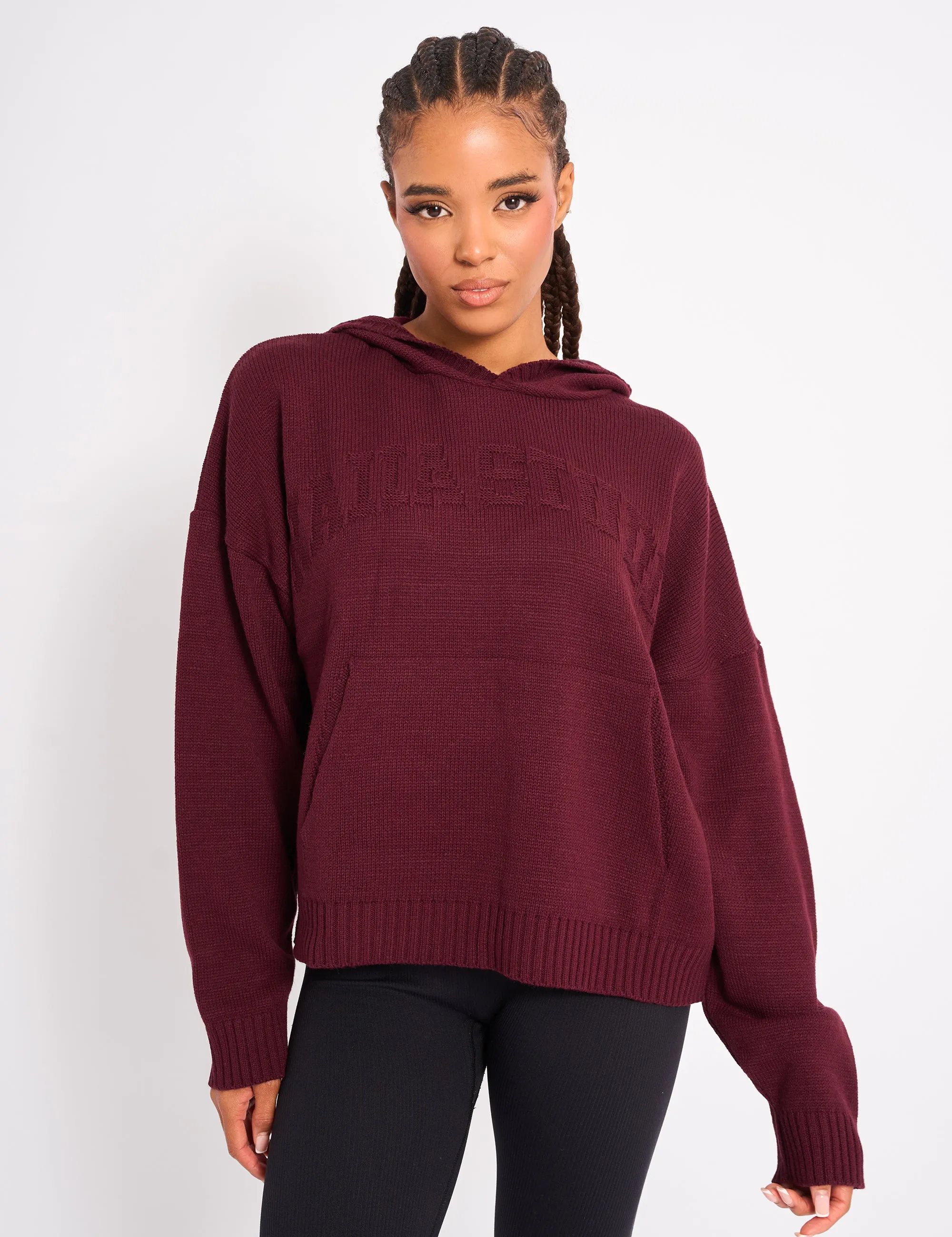 Kaiia Studio Knitted Hoodie Burgundy sold by Public Desire