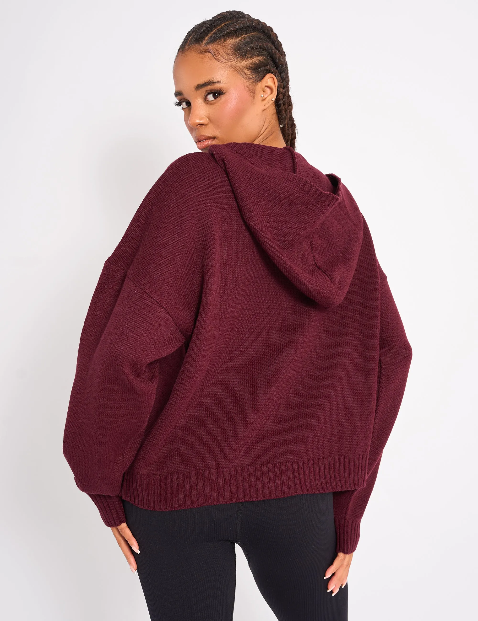 Kaiia Studio Knitted Hoodie Burgundy sold by Public Desire product image thumbnail 2