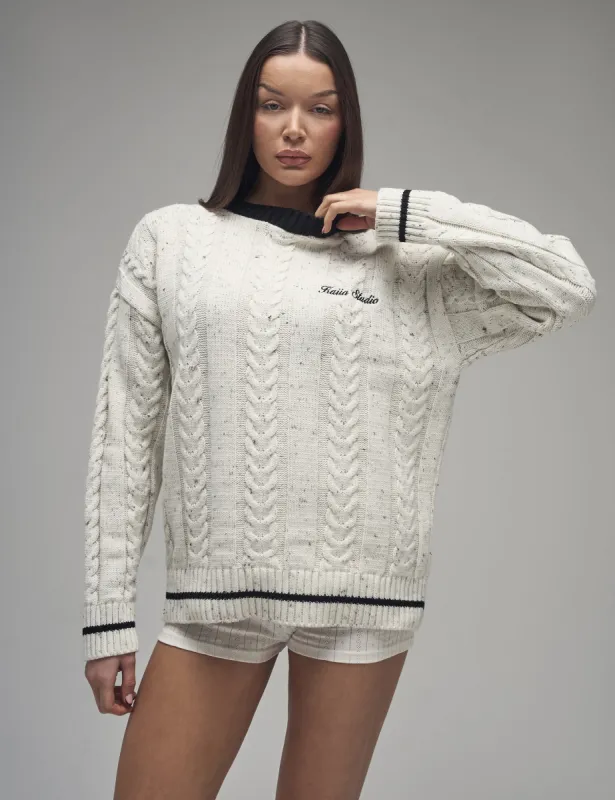 Kaiia Cable Knit Oversized Sweater Cream & Black sold by Public Desire