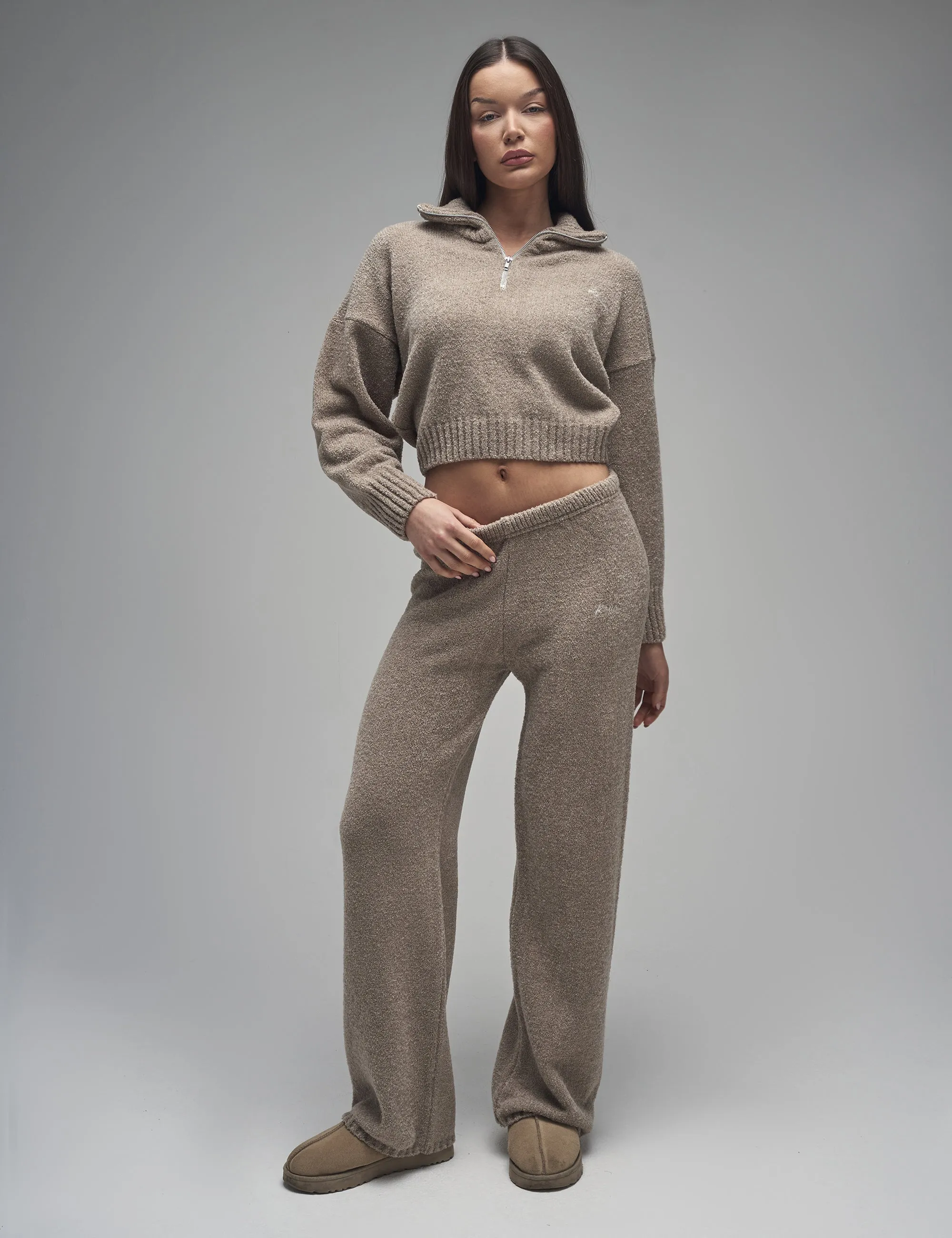 Kaiia Knit Fold Over Collar Quarter Zip Sweater Taupe sold by Public Desire product image thumbnail 3