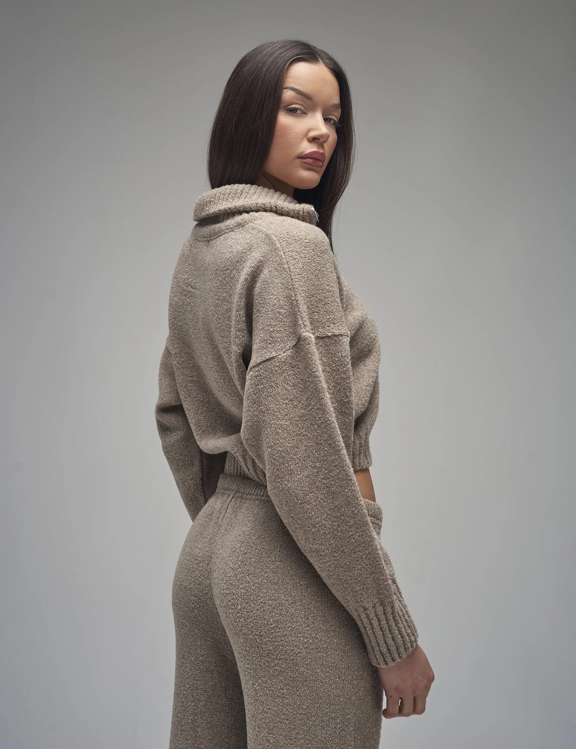 Kaiia Knit Fold Over Collar Quarter Zip Sweater Taupe sold by Public Desire product image thumbnail 2