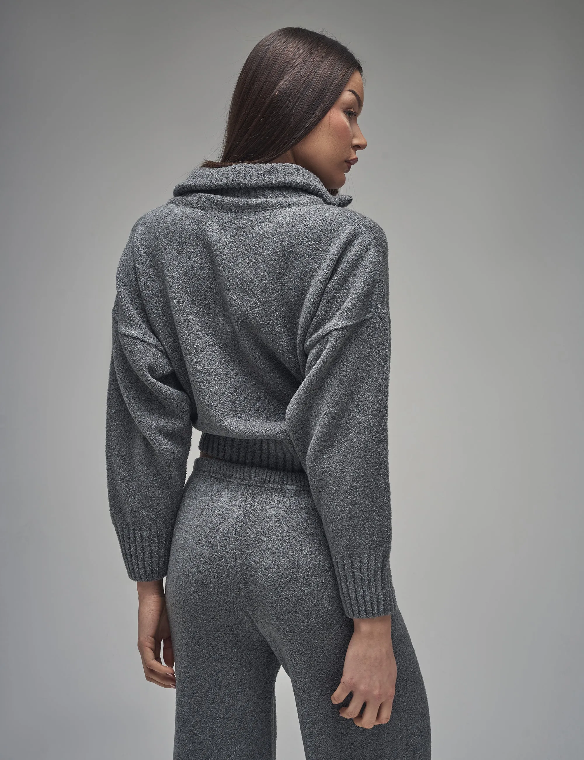 Kaiia Knit Fold Over Collar Quarter Zip Sweater Charcoal sold by Public Desire product image thumbnail 2