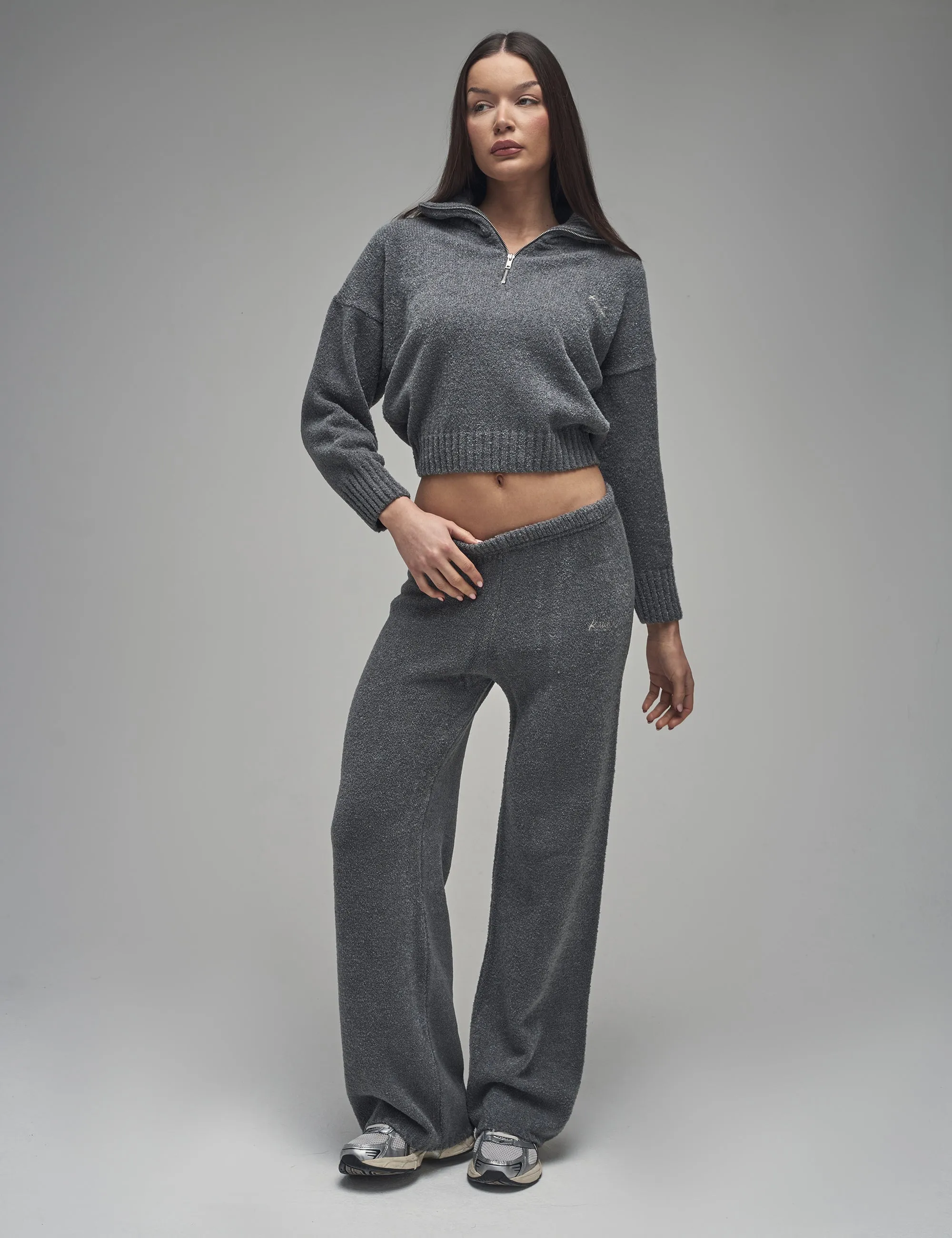 Kaiia Knit Fold Over Collar Quarter Zip Sweater Charcoal sold by Public Desire product image thumbnail 3
