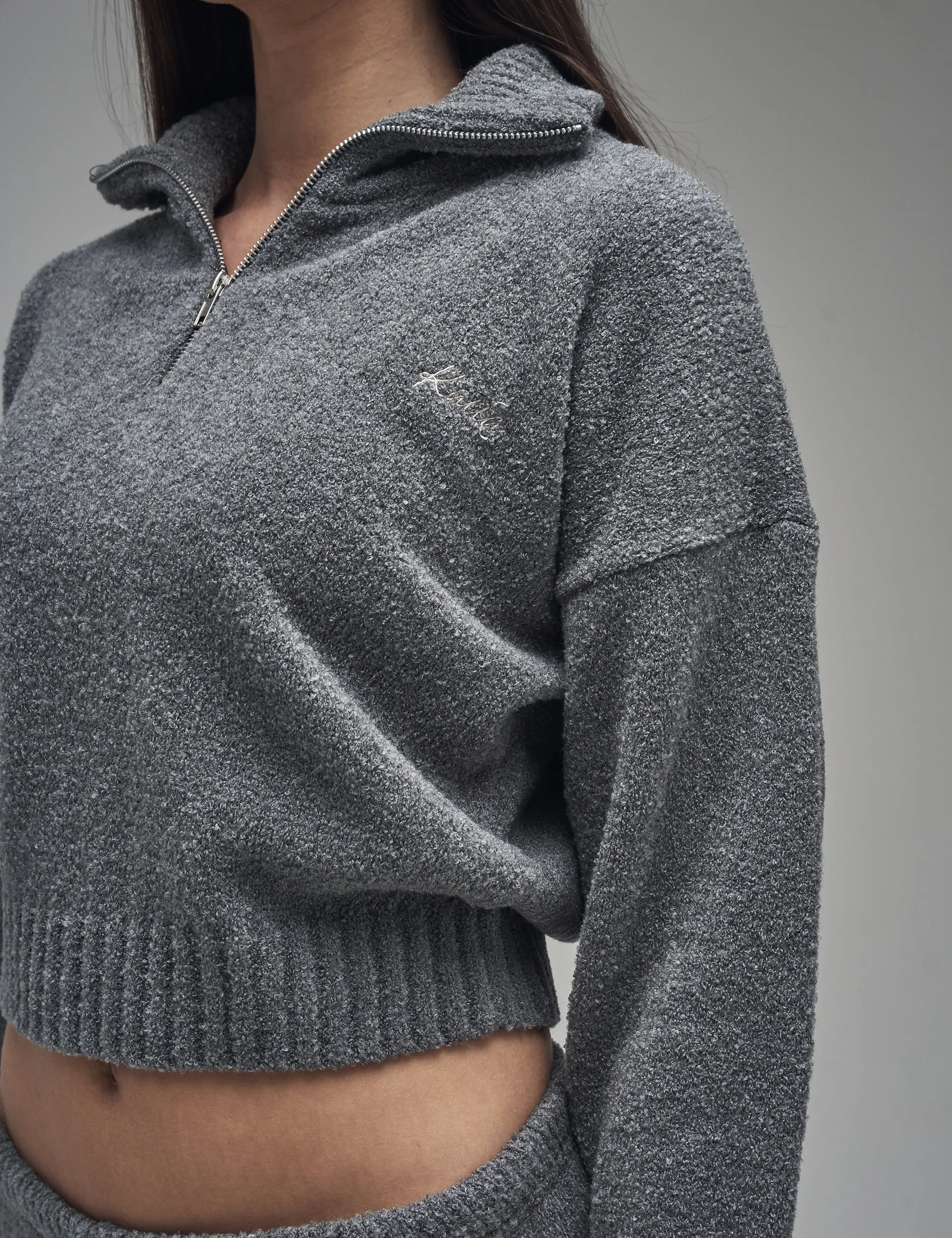 Kaiia Knit Fold Over Collar Quarter Zip Sweater Charcoal sold by Public Desire product image thumbnail 4