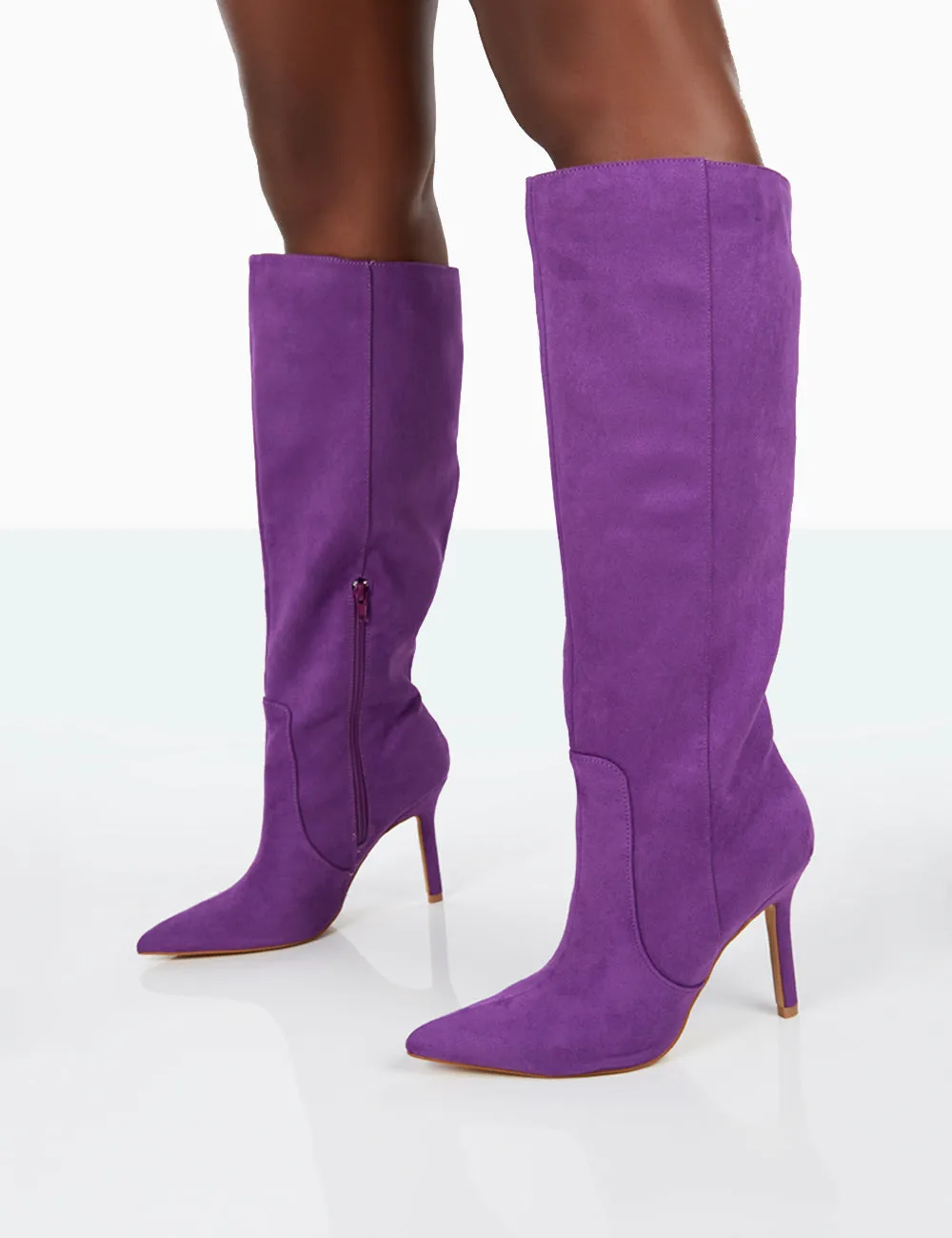 Best Believe Purple Faux Suede Pointed Toe Stiletto Heeled Knee High Boots sold by Public Desire product image thumbnail 4
