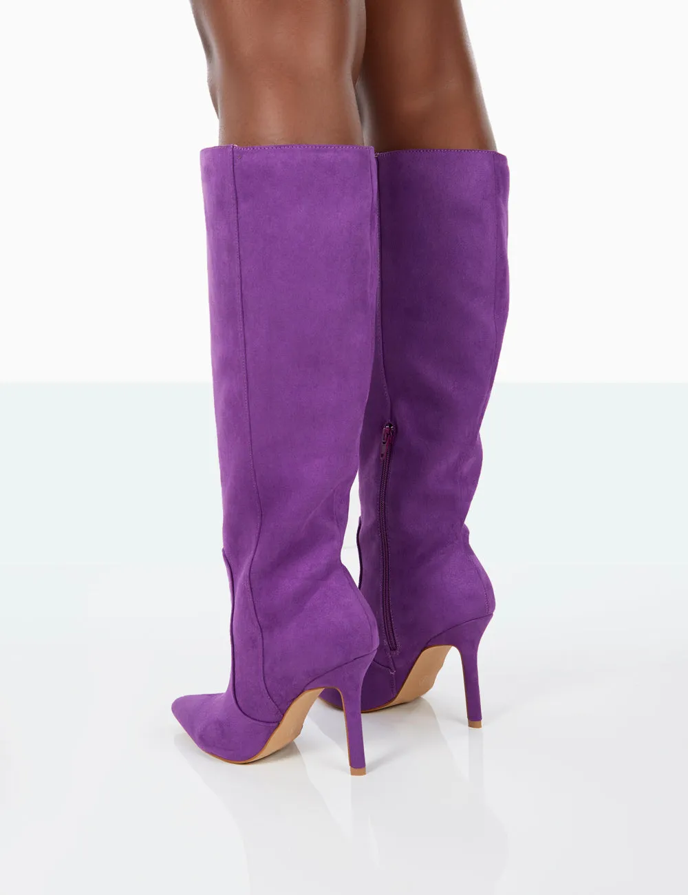 Best Believe Purple Faux Suede Pointed Toe Stiletto Heeled Knee High Boots sold by Public Desire product image thumbnail 3