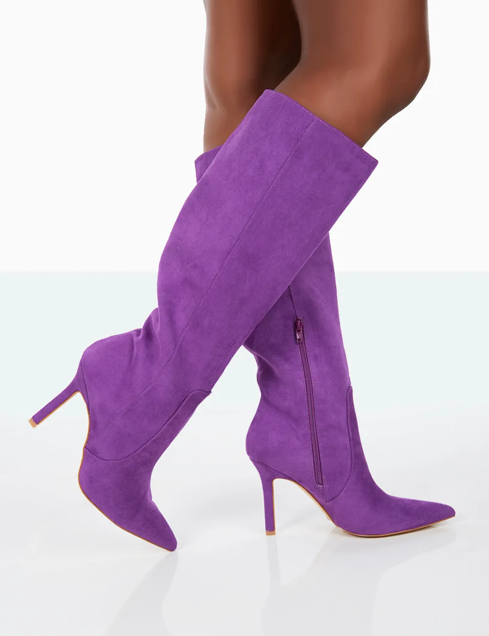 Best Believe Purple Faux Suede Pointed Toe Stiletto Heeled Knee High Boots sold by Public Desire product image thumbnail 2